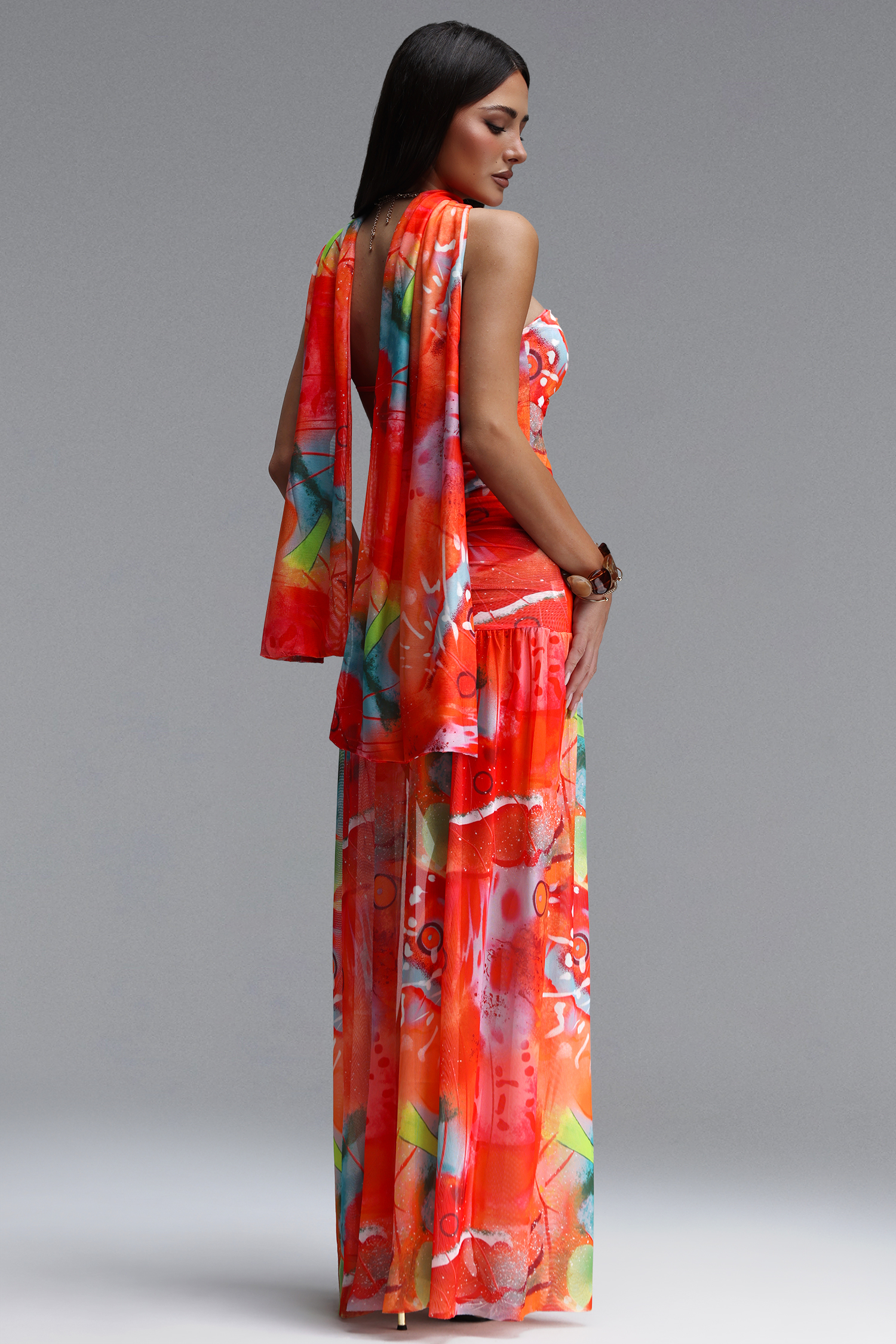 Rago Resort Flowy Sleeveless Cut Out High Slit Print Woven Swimsuit Maxi Dress