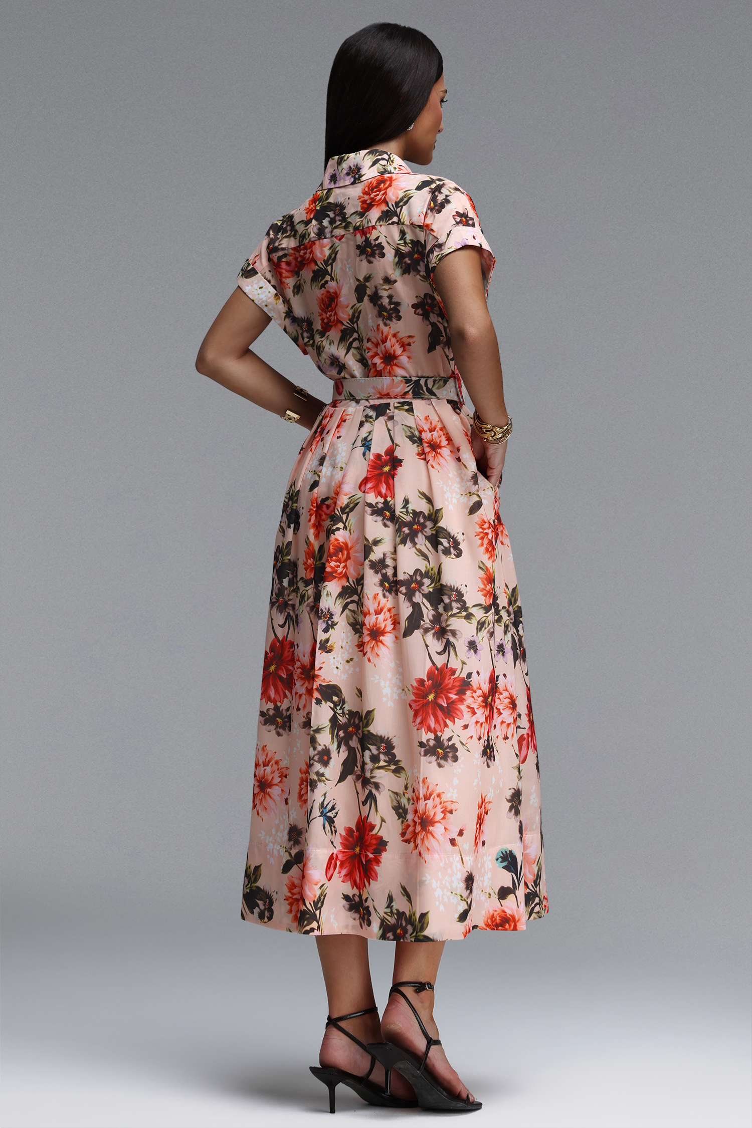 Xynia Resort Flowy Short Sleeve Floral Print Woven Maxi Dress