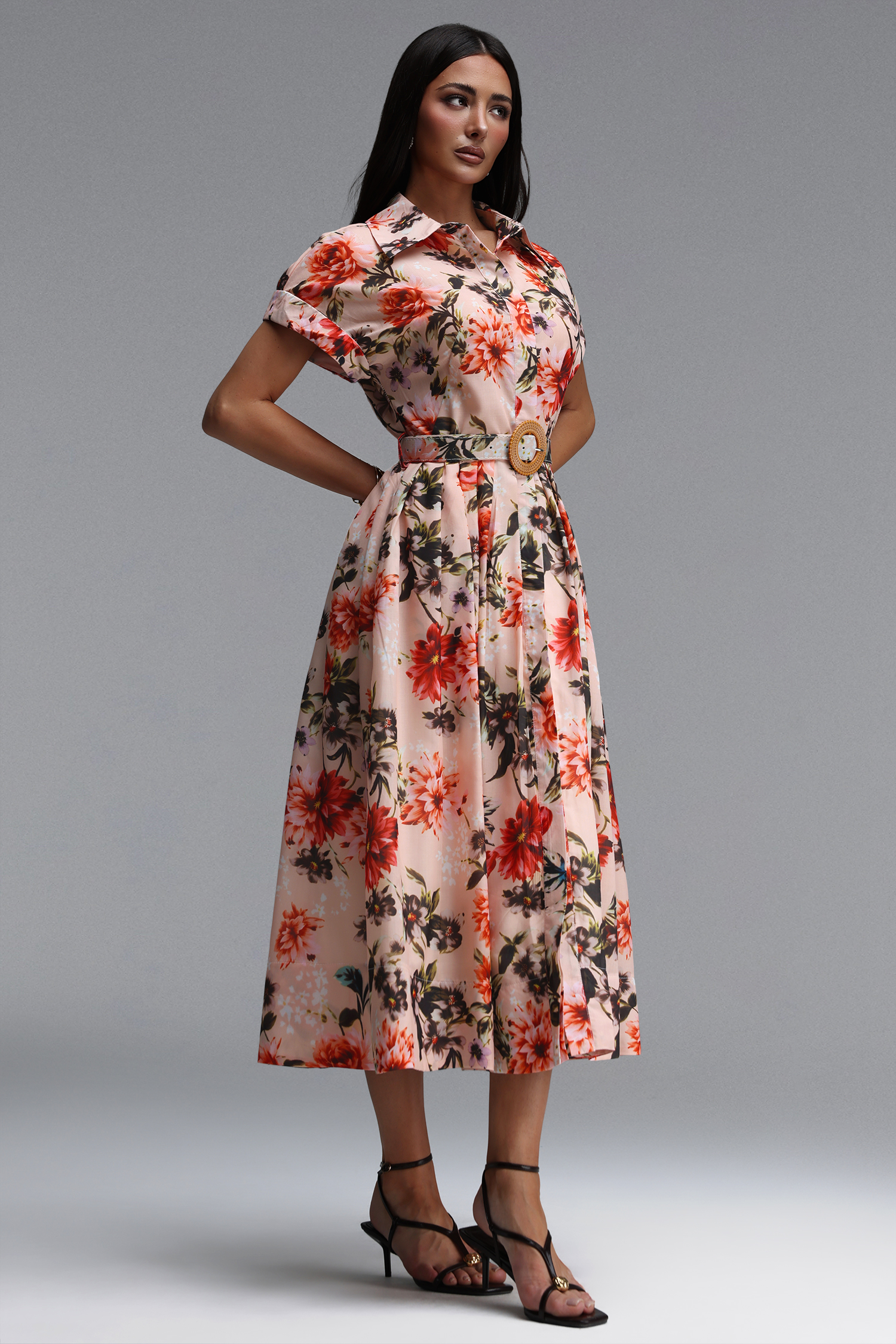 Xynia Resort Flowy Short Sleeve Floral Print Woven Maxi Dress