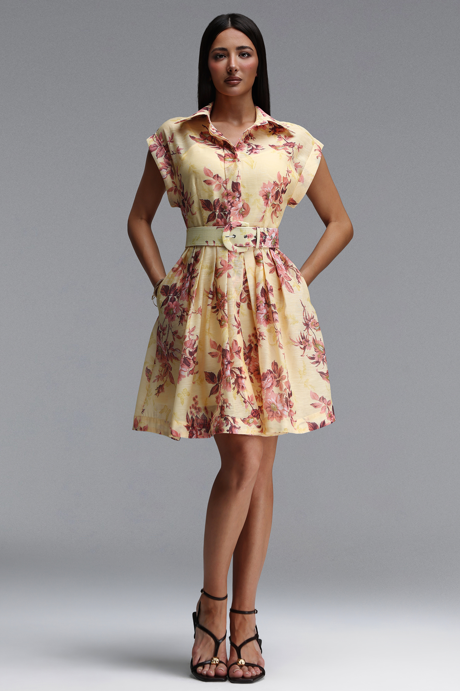 Kasa Resort Flowy Short Sleeve Floral Print Woven Mini Dress