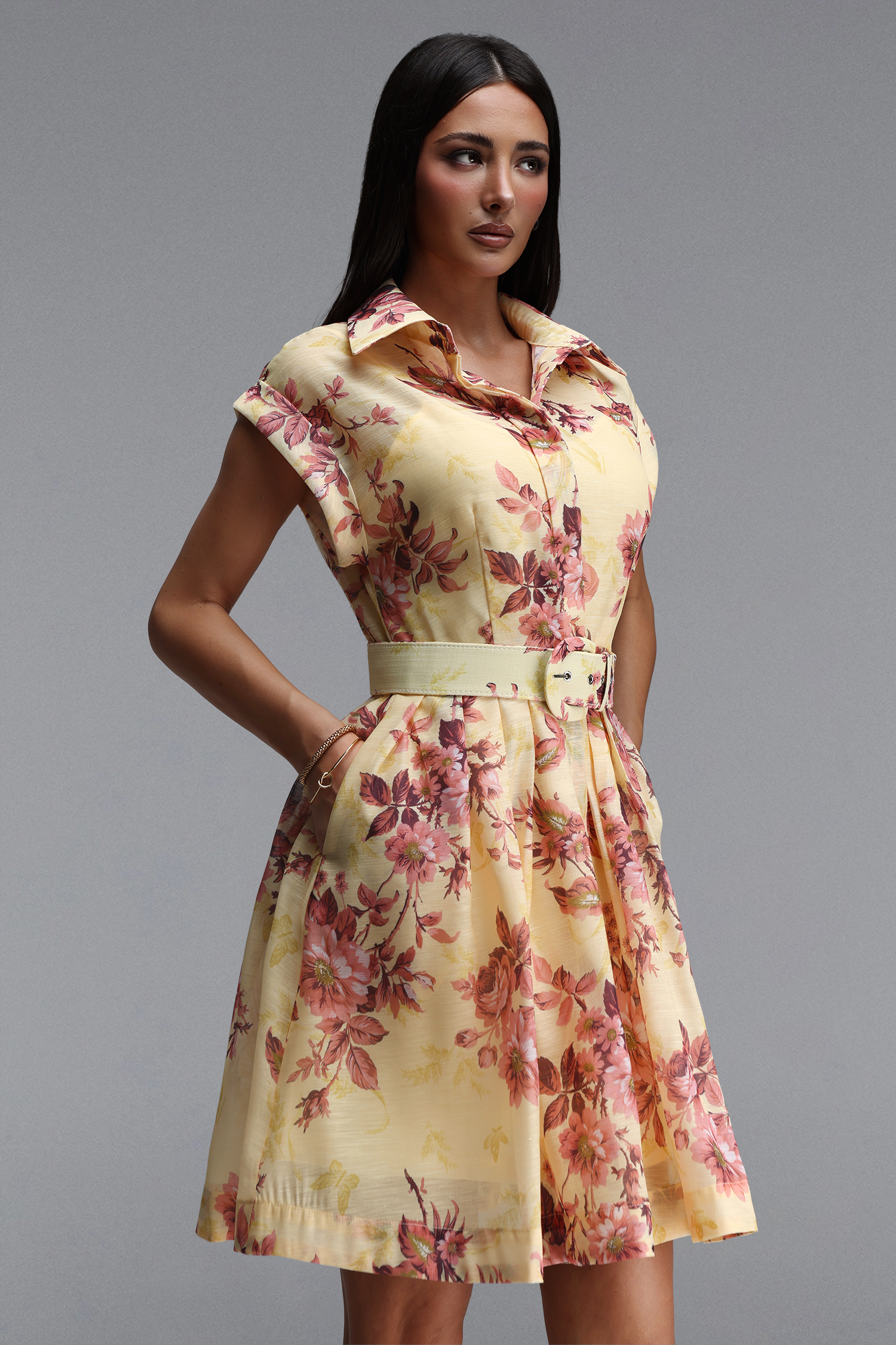 Kasa Resort Flowy Short Sleeve Floral Print Woven Mini Dress