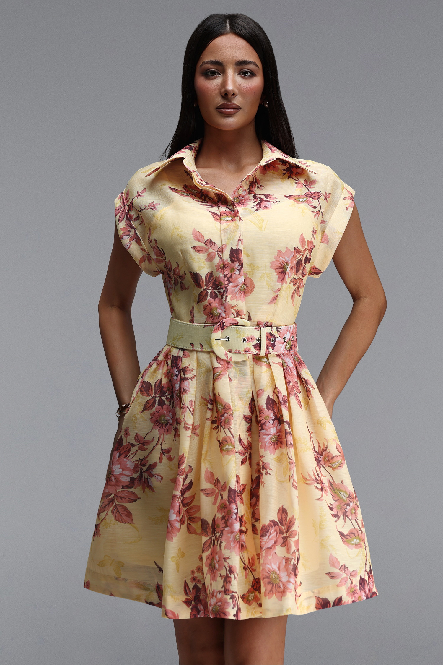Kasa Resort Flowy Short Sleeve Floral Print Woven Mini Dress