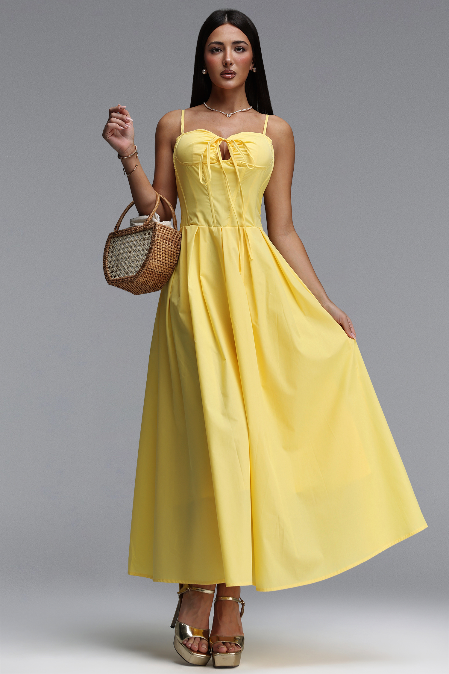 Demily Resort Flowy Cut Out Sleeveless Woven Maxi Dress