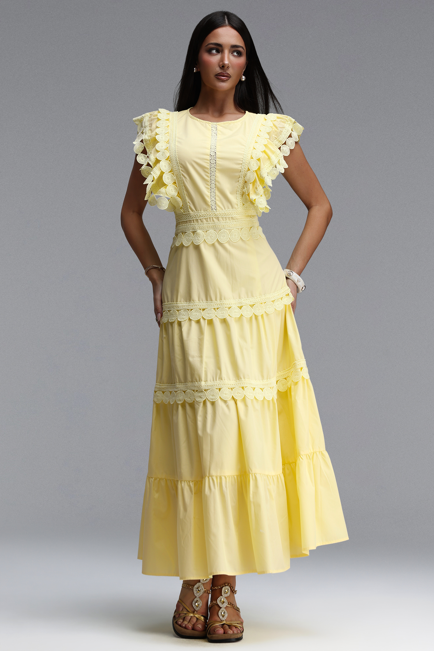 Susan Resort Sleeveless Flowy Ruffle Woven Maxi Dress
