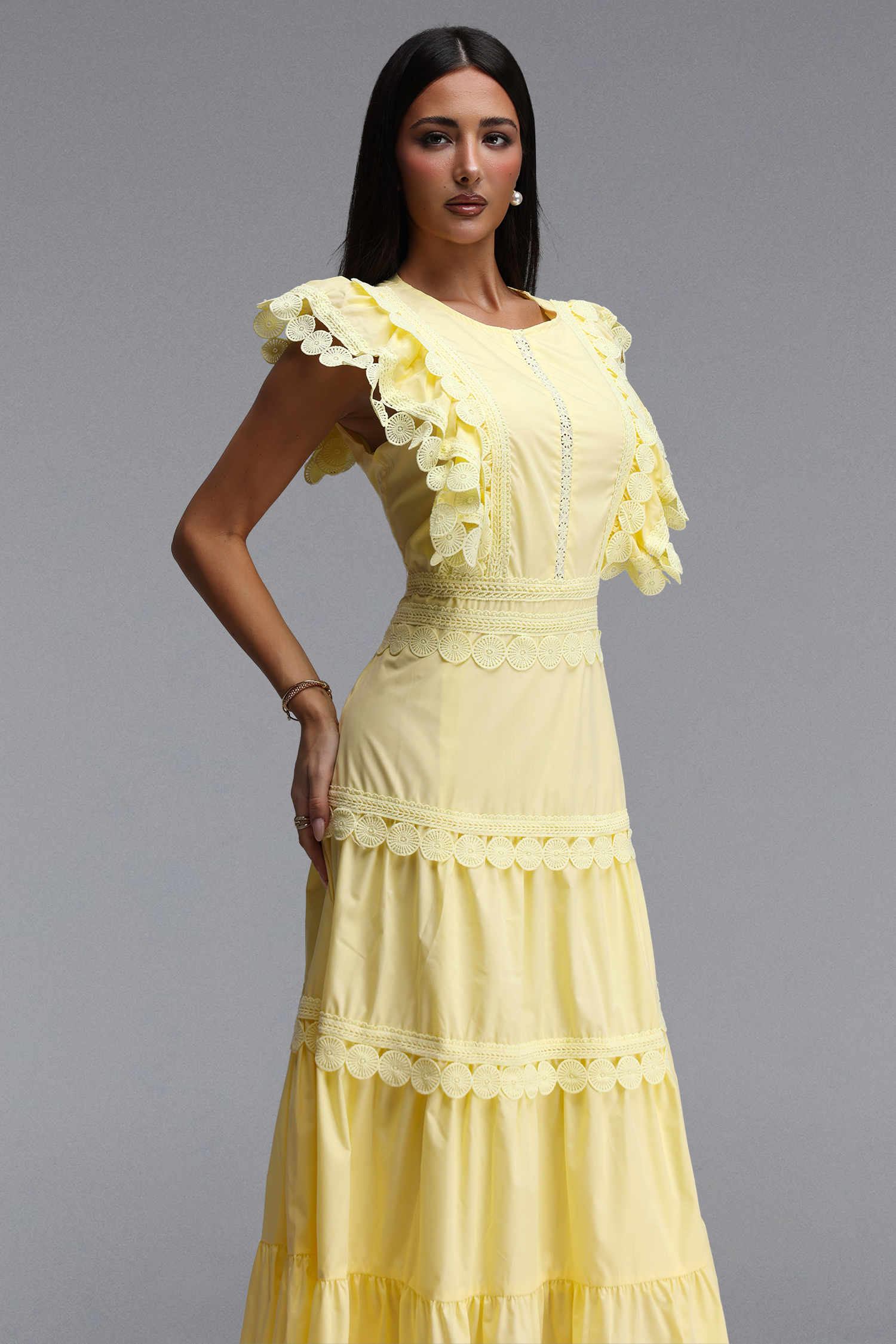 Susan Resort Sleeveless Flowy Ruffle Woven Maxi Dress