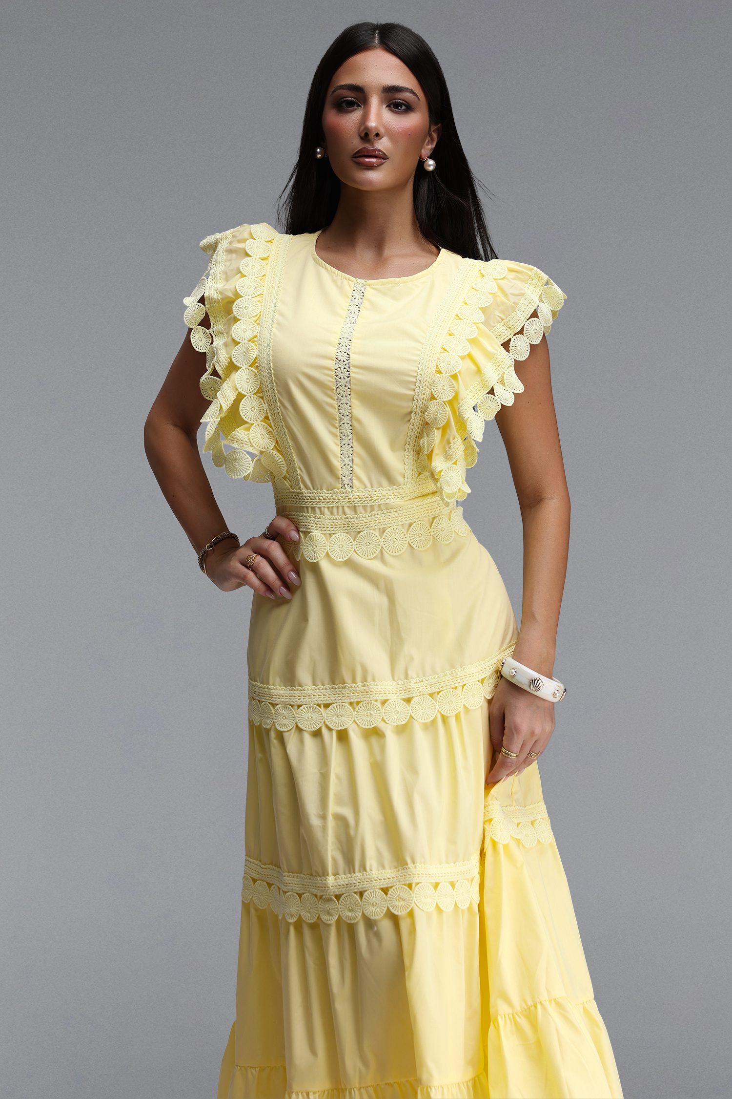 Susan Resort Sleeveless Flowy Ruffle Woven Maxi Dress