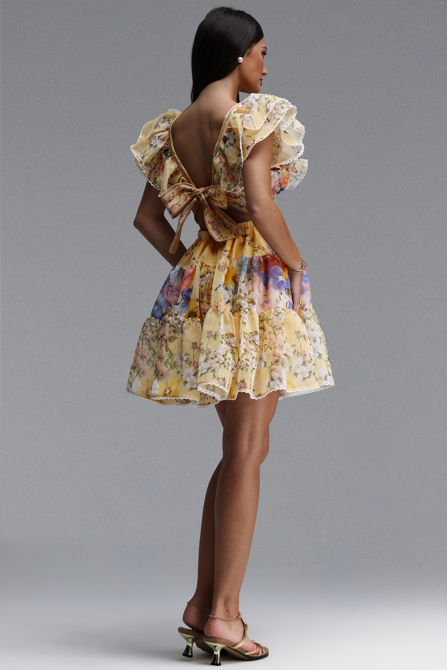 Ueza Resort Flowy Sleeveless Ruffle Floral Print Woven Mini Dress