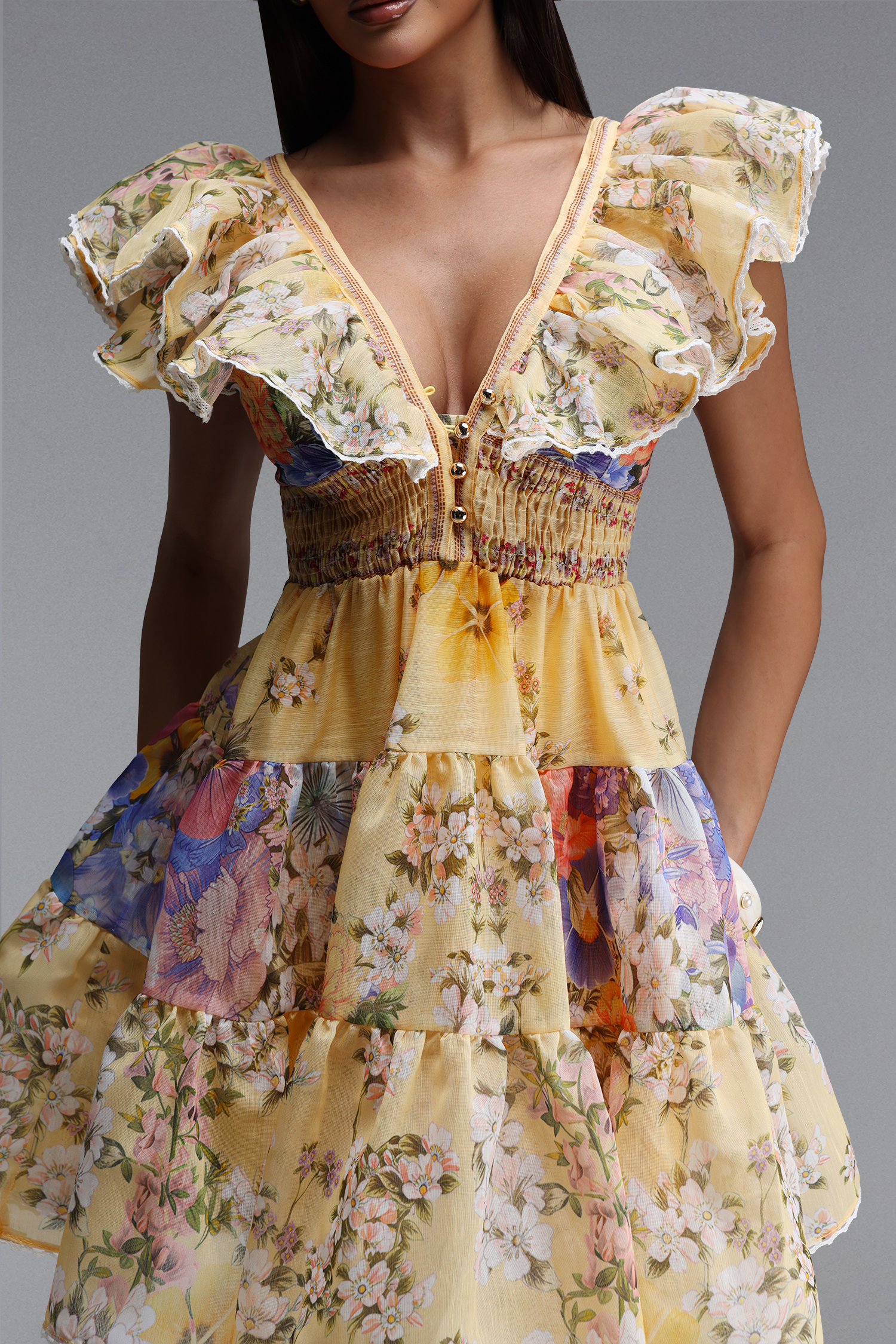 Ueza Resort Flowy Sleeveless Ruffle Floral Print Woven Mini Dress