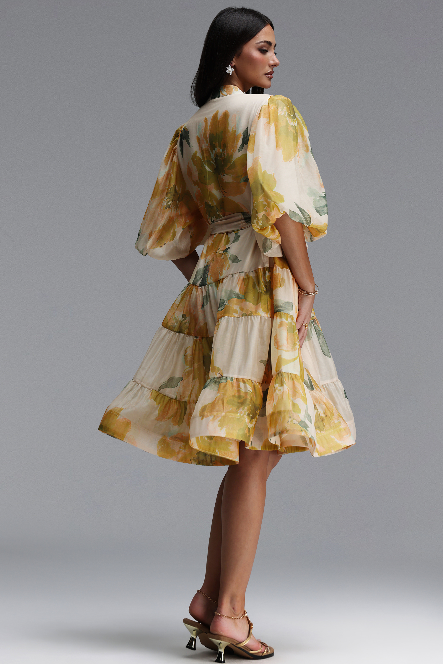 Radmila Resort Flowy Puff Sleeve Floral Print Woven Mini Dress