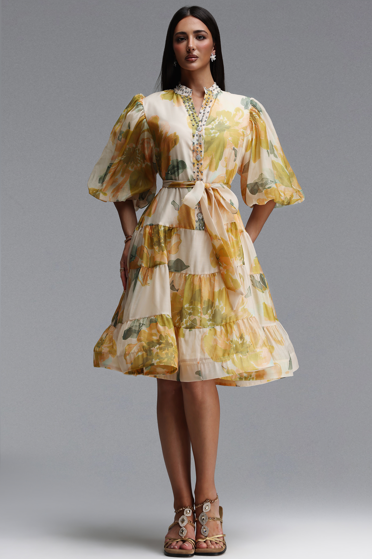 Radmila Resort Flowy Puff Sleeve Floral Print Woven Mini Dress
