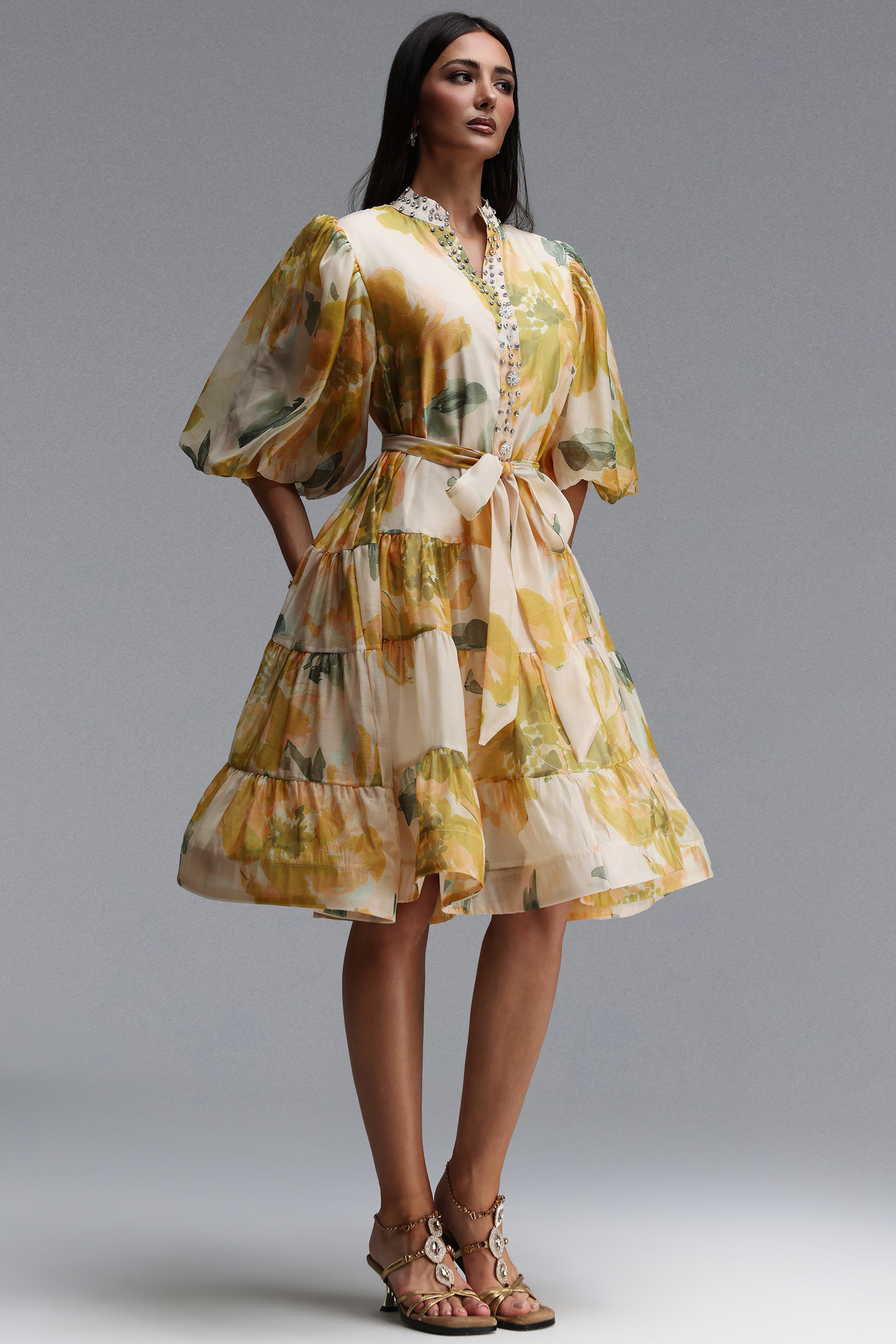 Radmila Resort Flowy Puff Sleeve Floral Print Woven Mini Dress