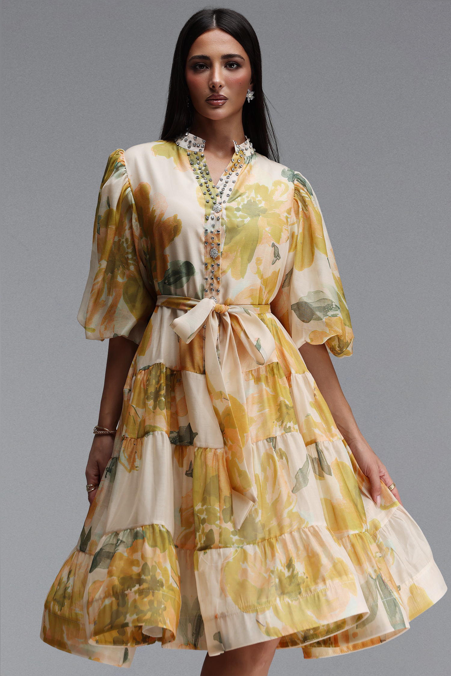 Radmila Resort Flowy Puff Sleeve Floral Print Woven Mini Dress