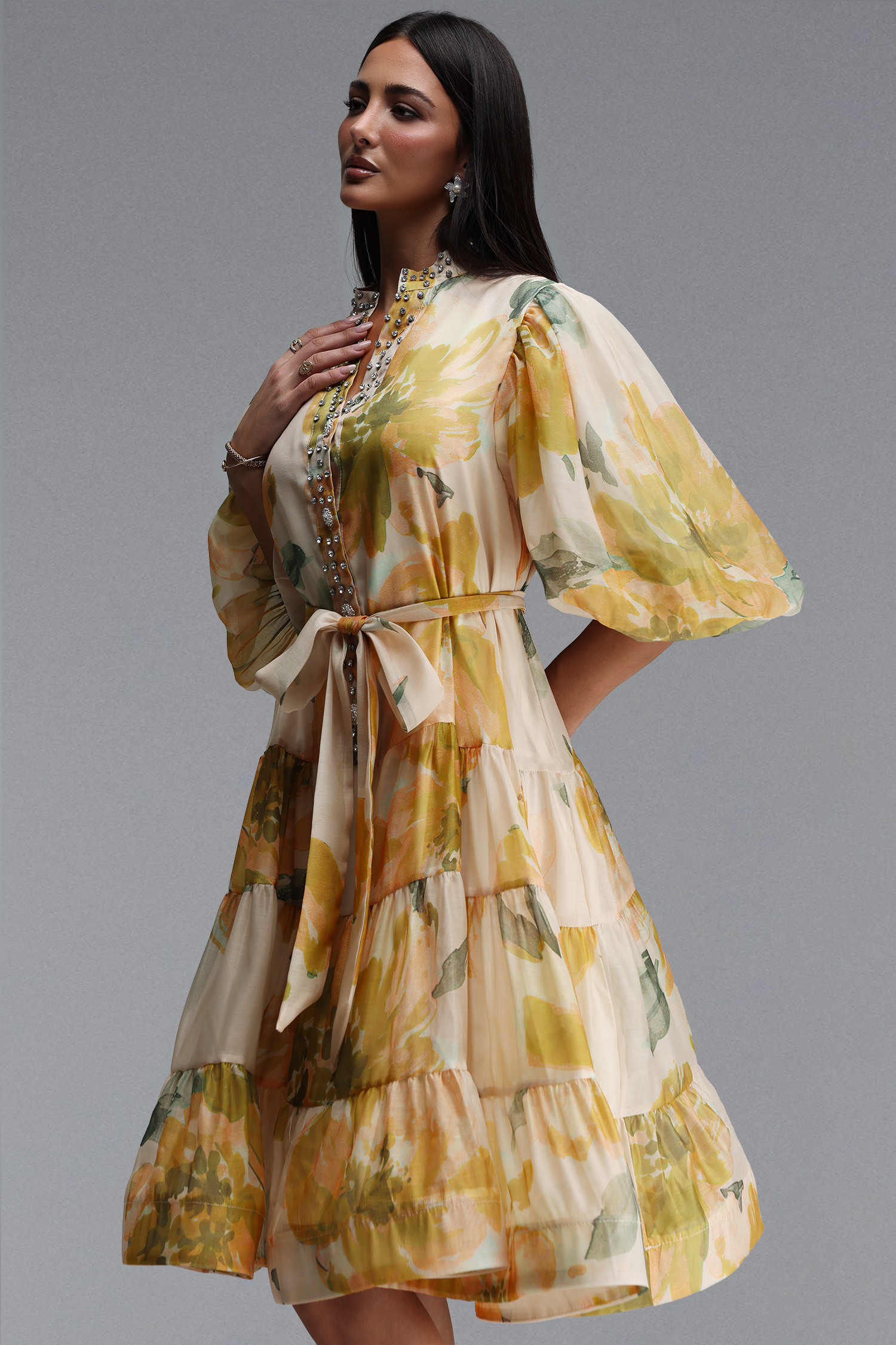 Radmila Resort Flowy Puff Sleeve Floral Print Woven Mini Dress