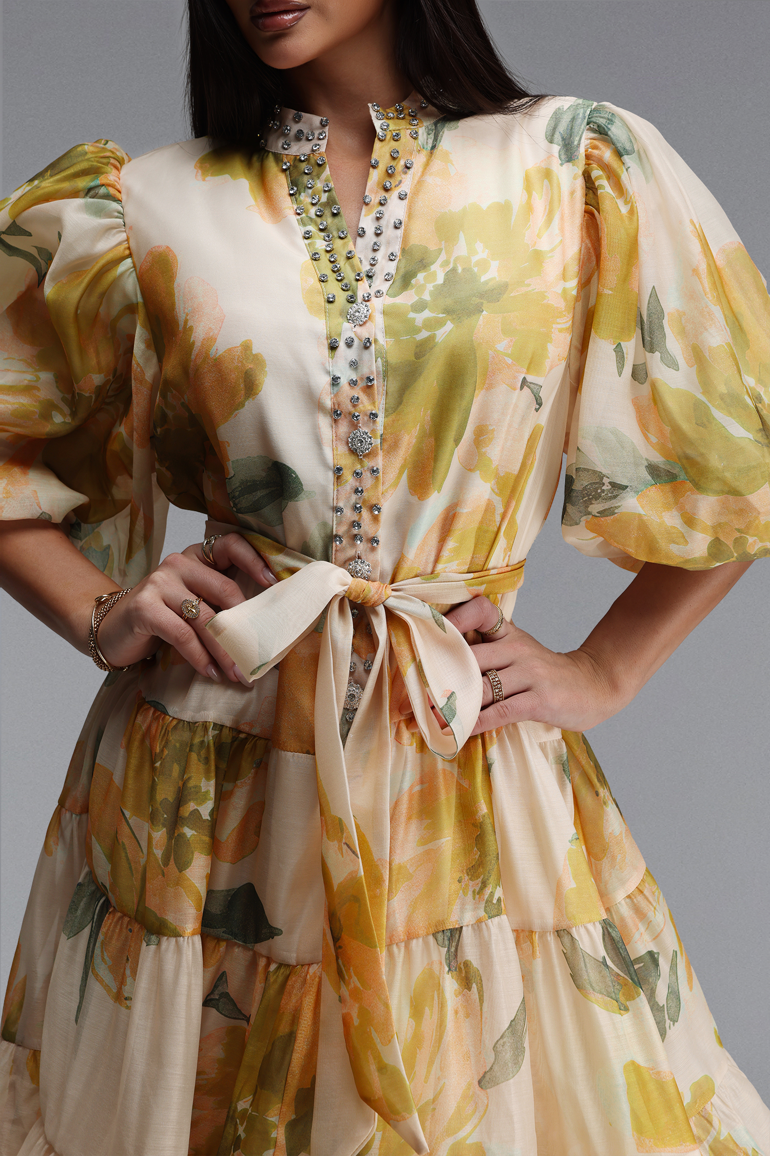 Radmila Resort Flowy Puff Sleeve Floral Print Woven Mini Dress