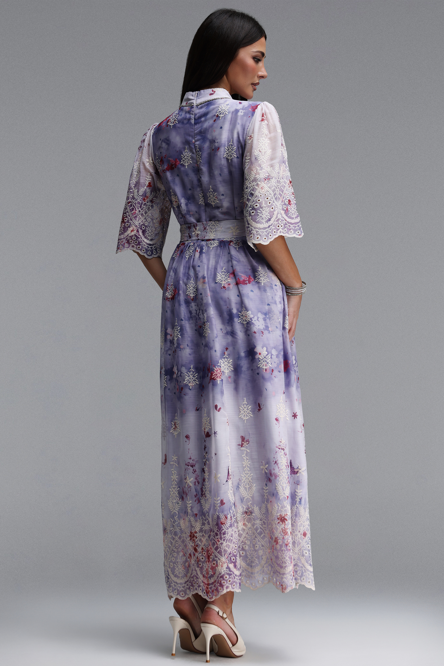 Ganaba Resort Flowy Short Sleeve Floral Print Woven Maxi Dress