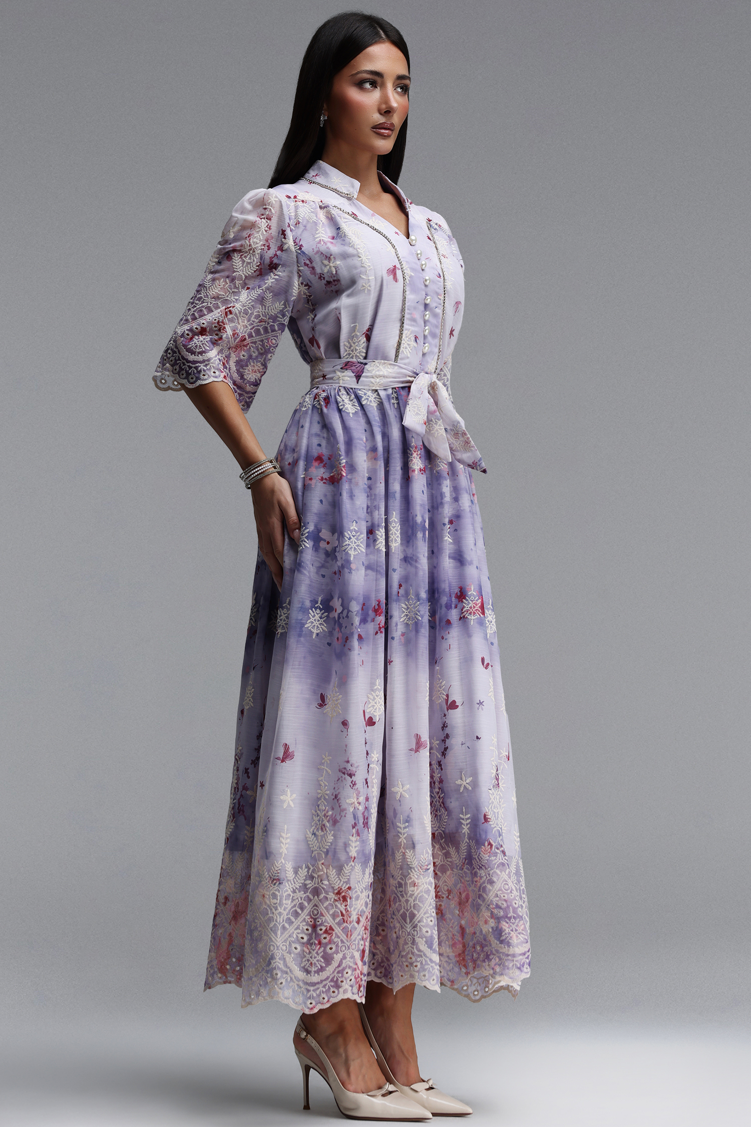 Ganaba Resort Flowy Short Sleeve Floral Print Woven Maxi Dress