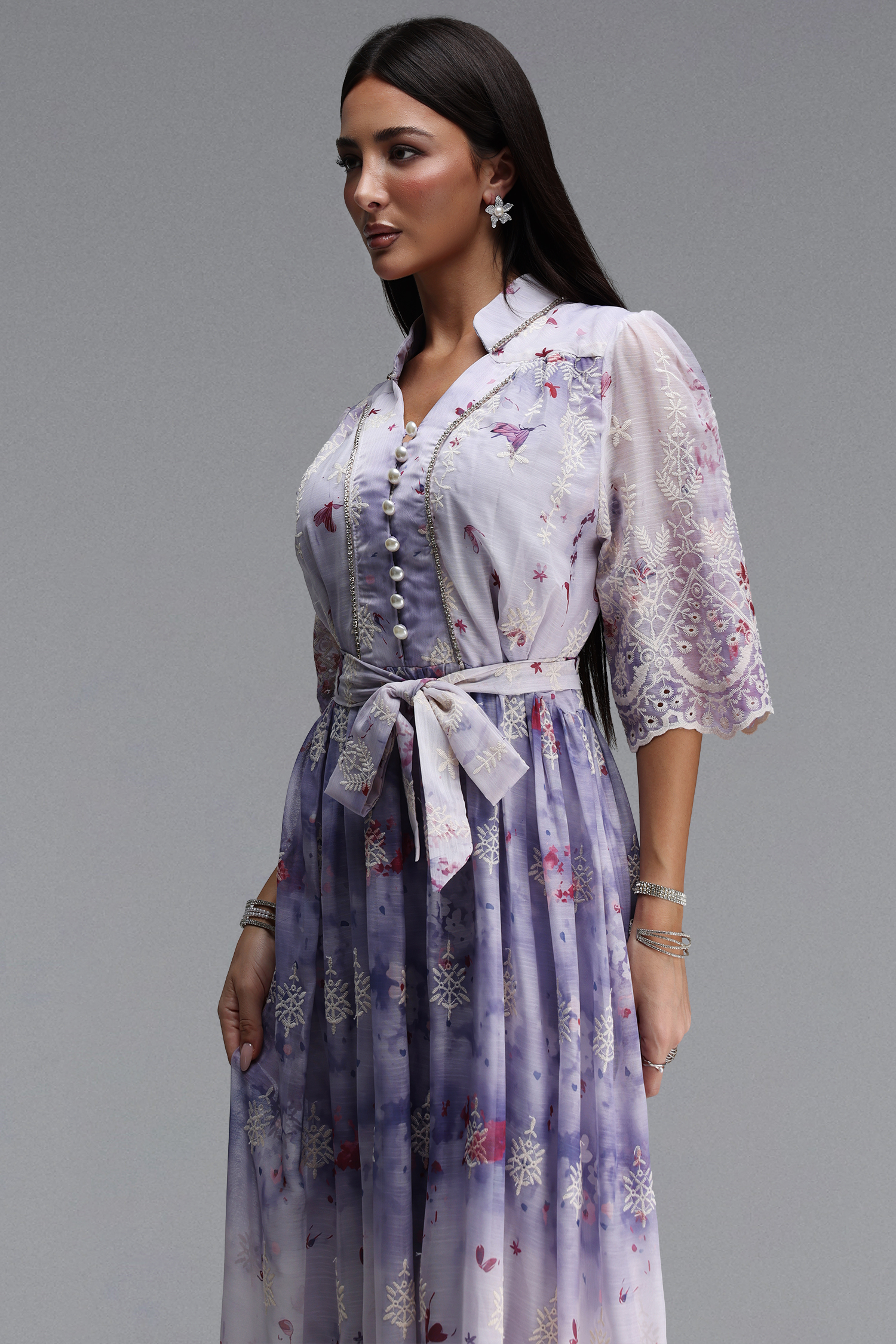 ソラ Ganaba Resort Flowy Short Sleeve Floral Print Woven Maxi Dress