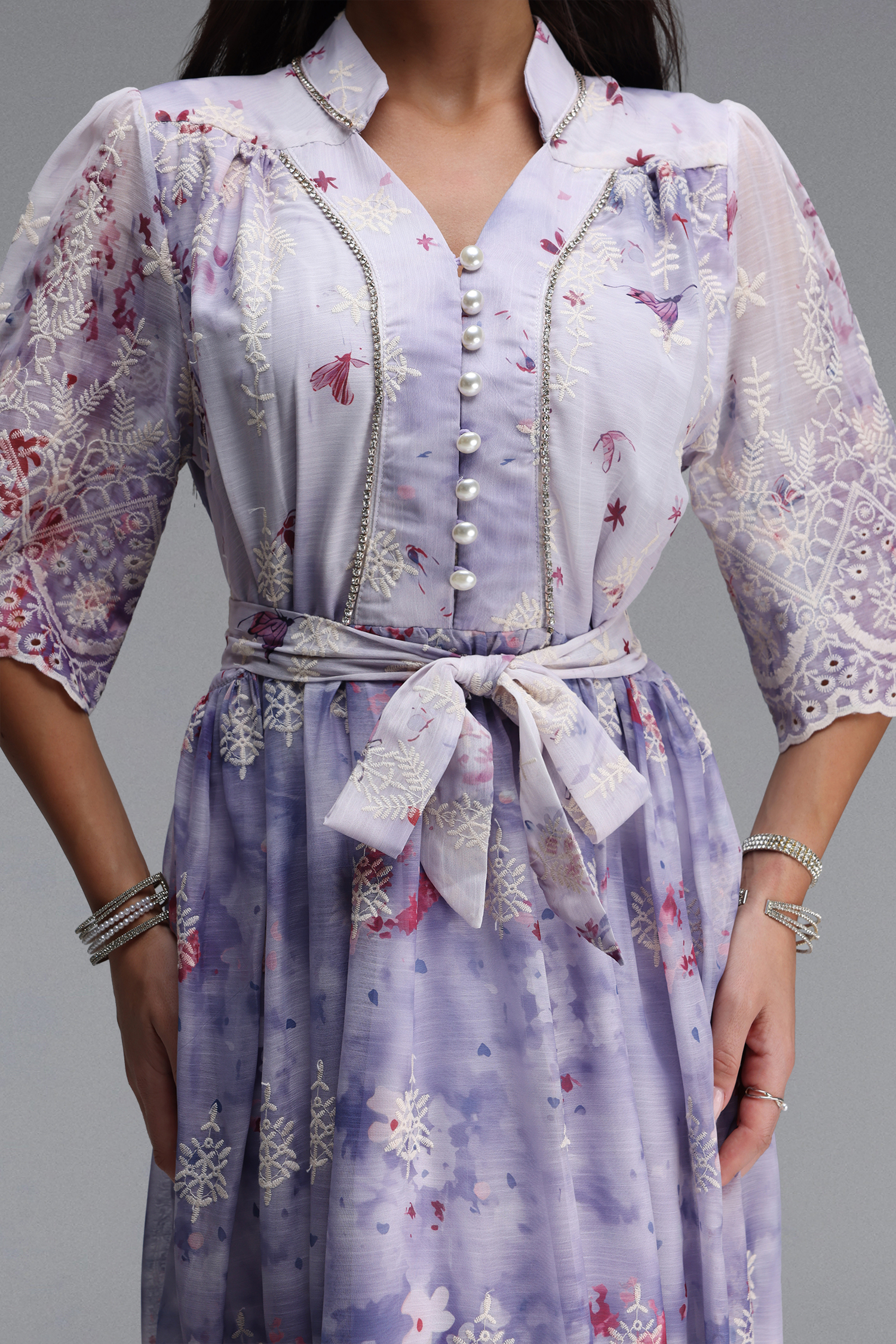 Ganaba Resort Flowy Short Sleeve Floral Print Woven Maxi Dress