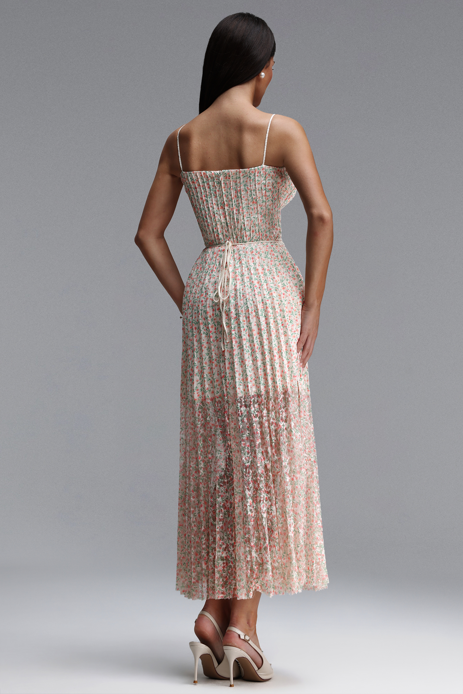 Noah Romantic Cinched Sleeveless Floral Print Pleated Woven Maxi Dress