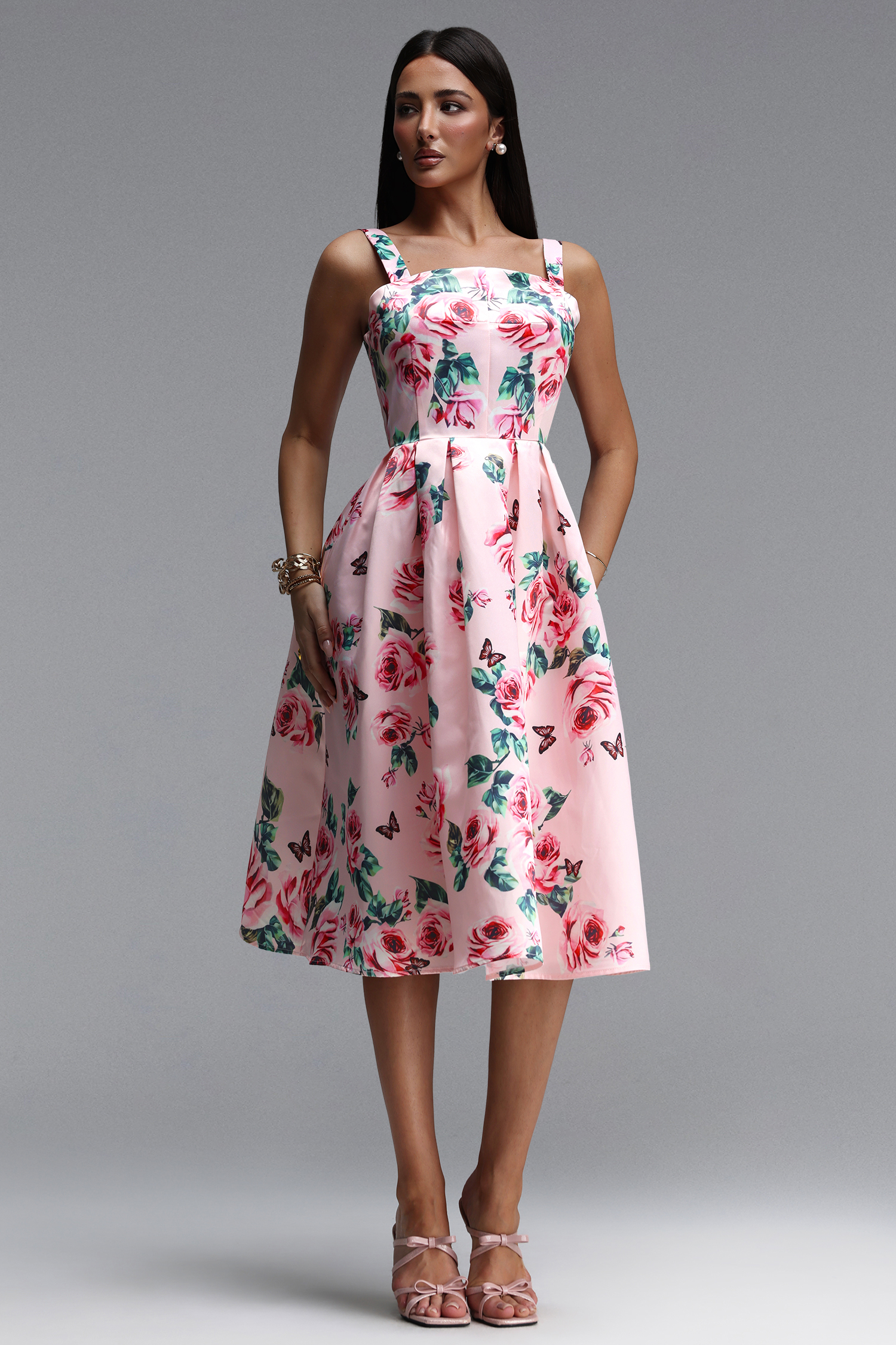 Liliana Resort Flowy Sleeveless Floral Print Woven Midi Dress