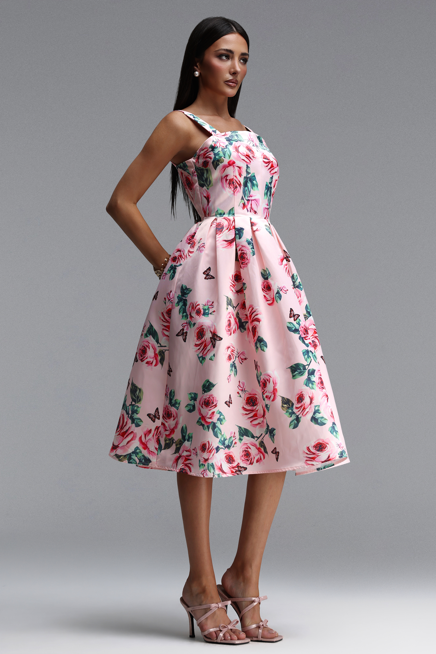 Liliana Resort Flowy Sleeveless Floral Print Woven Midi Dress