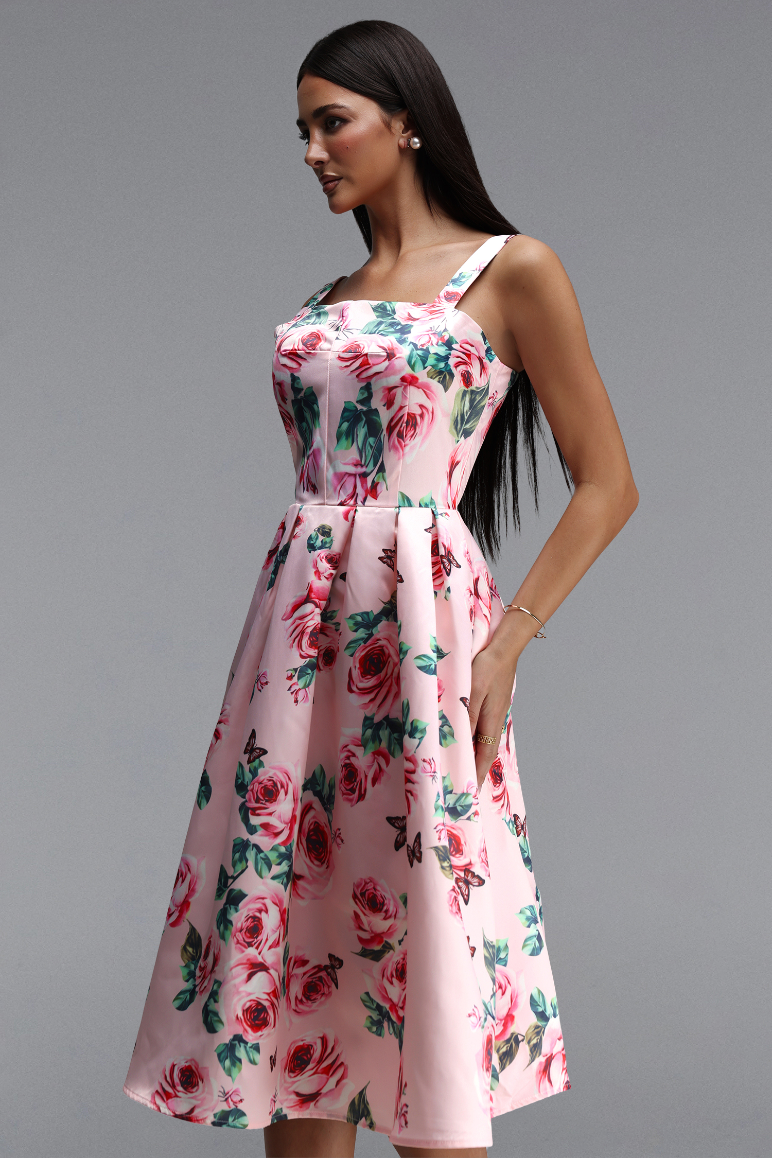Liliana Resort Flowy Sleeveless Floral Print Woven Midi Dress