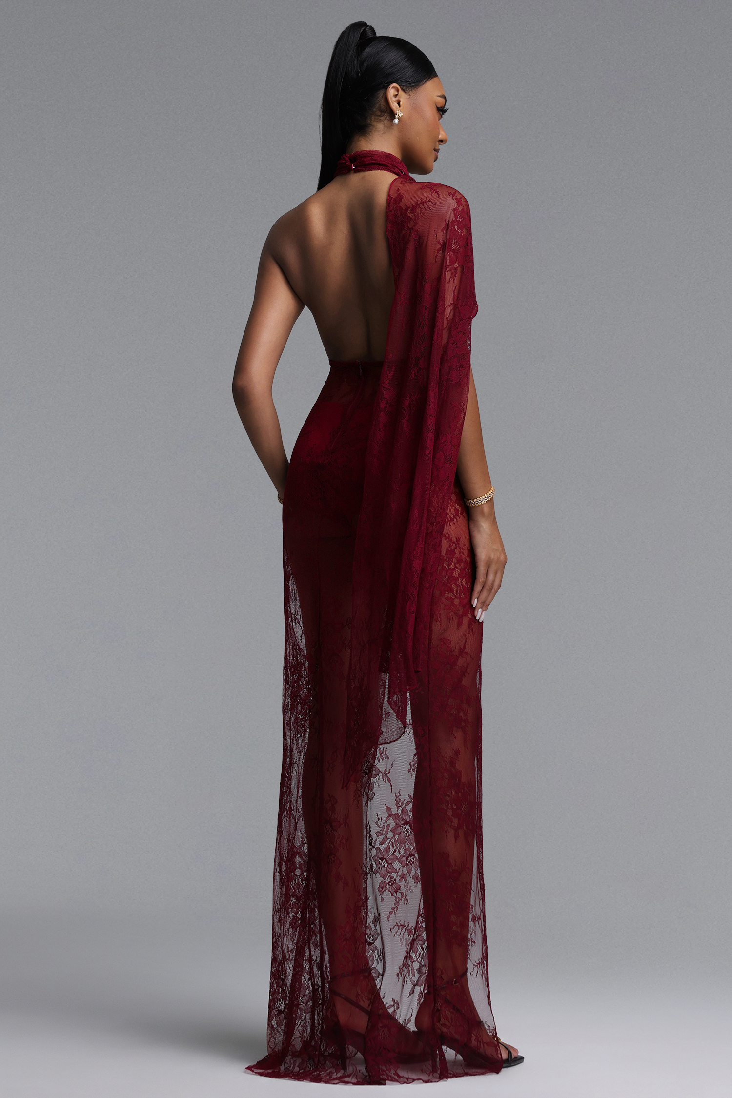 Veryar Sexy Sophisticated Flowy High Neck Halter Lace Maxi Dress