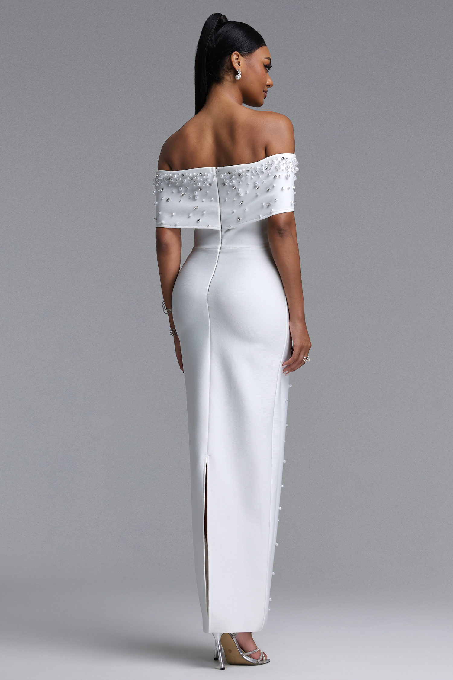 おまとめ3点 Isme Elegant Contour Off Shoulder Pearl Rhinestone Bandage White