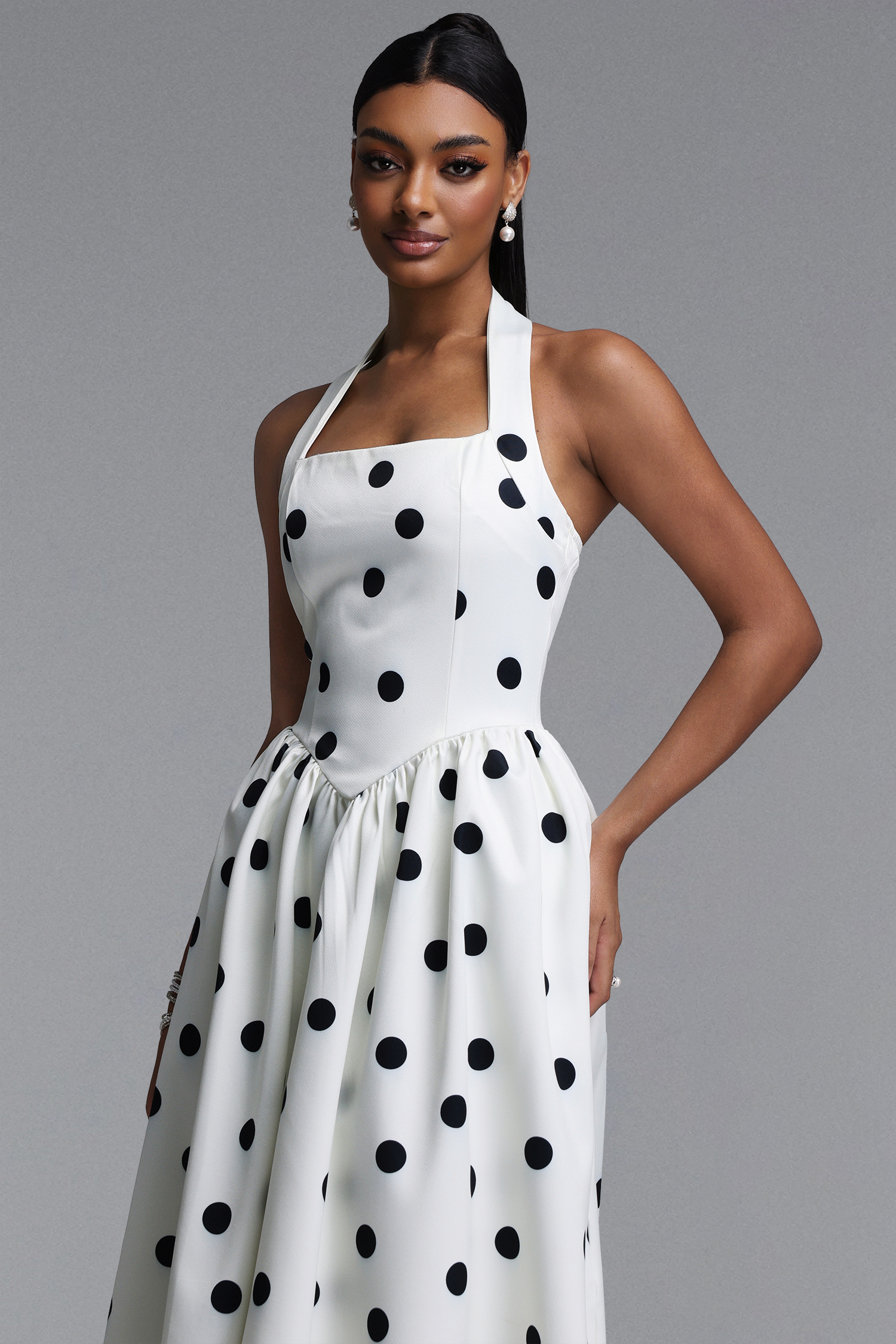Shardae Elegant Sophisticated Sleeveless Halter Polka Dot Lace