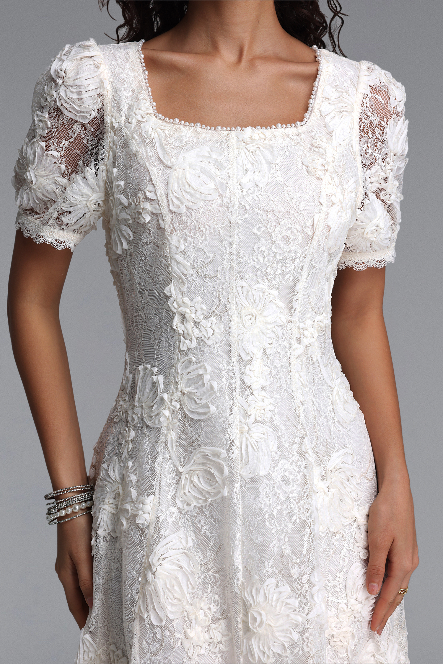 Yerza Elegant Tailored Short Sleeve Floral Woven Maxi Dress