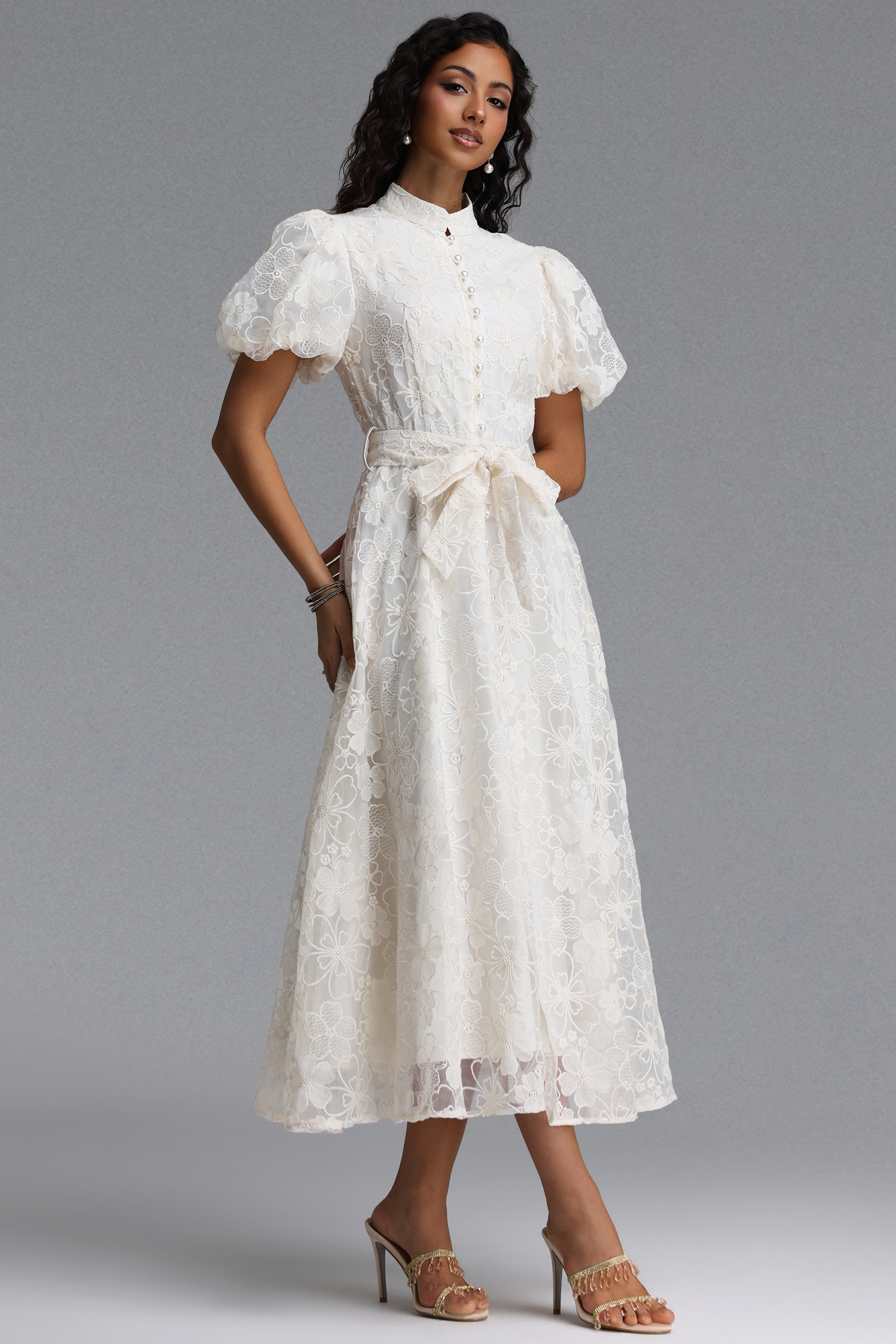 Ilsa Resort Flowy Puff Sleeve Floral Woven Maxi Dress