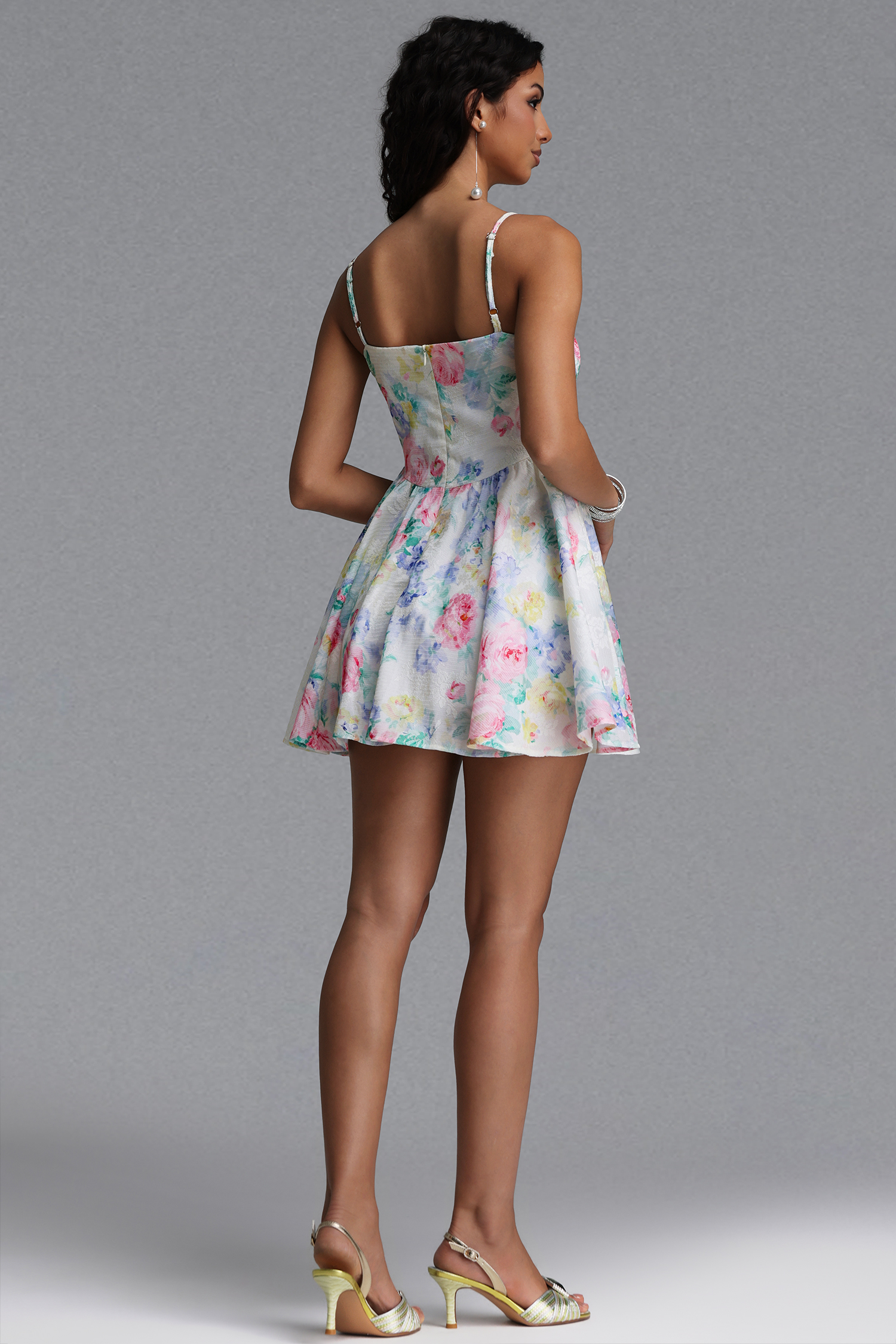 Katrina Resort Cinched Sleeveless Floral Print Woven Mini Dress