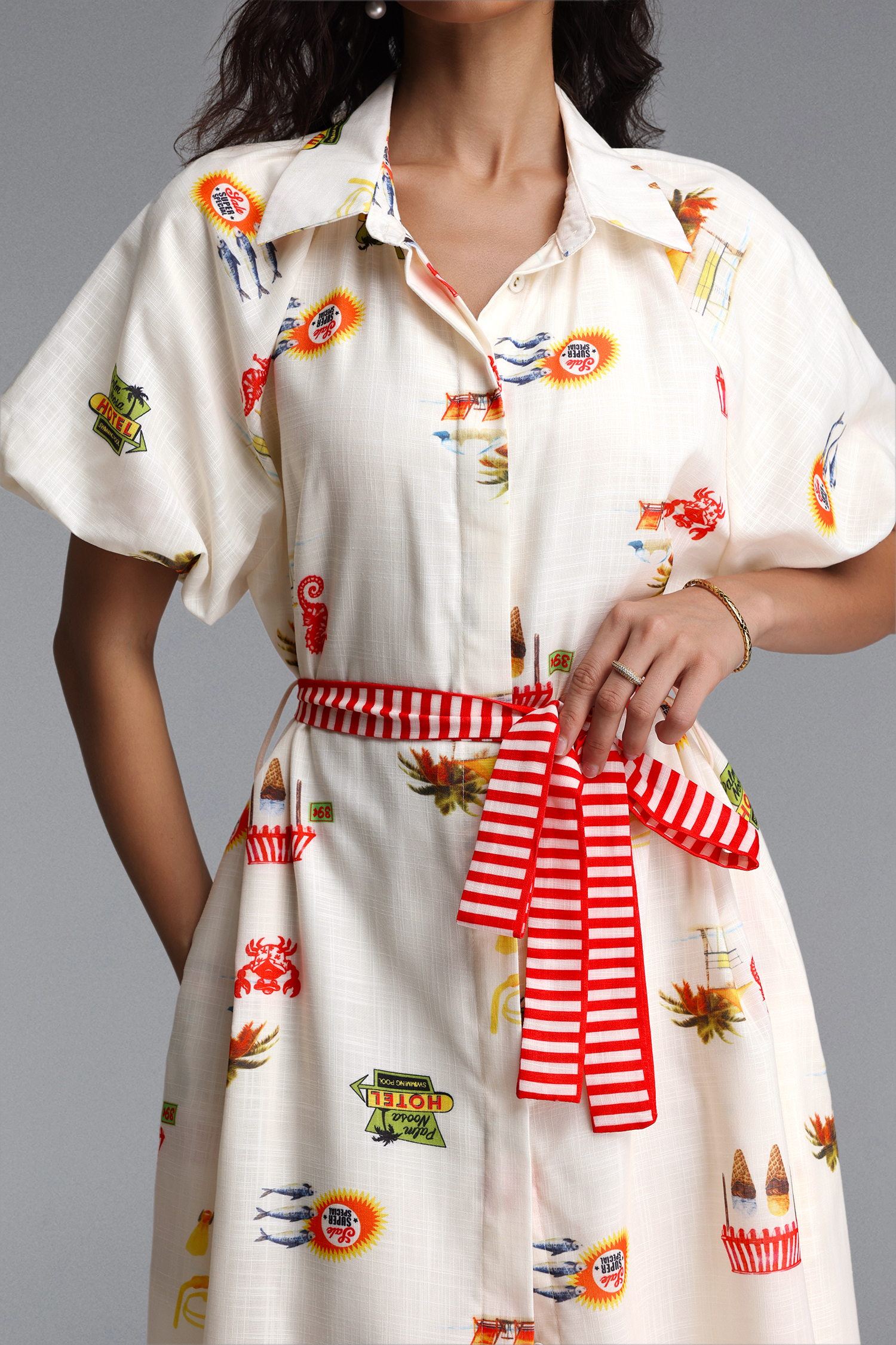 Paulina Resort Tailored Puff Sleeve Print Woven Maxi Dress