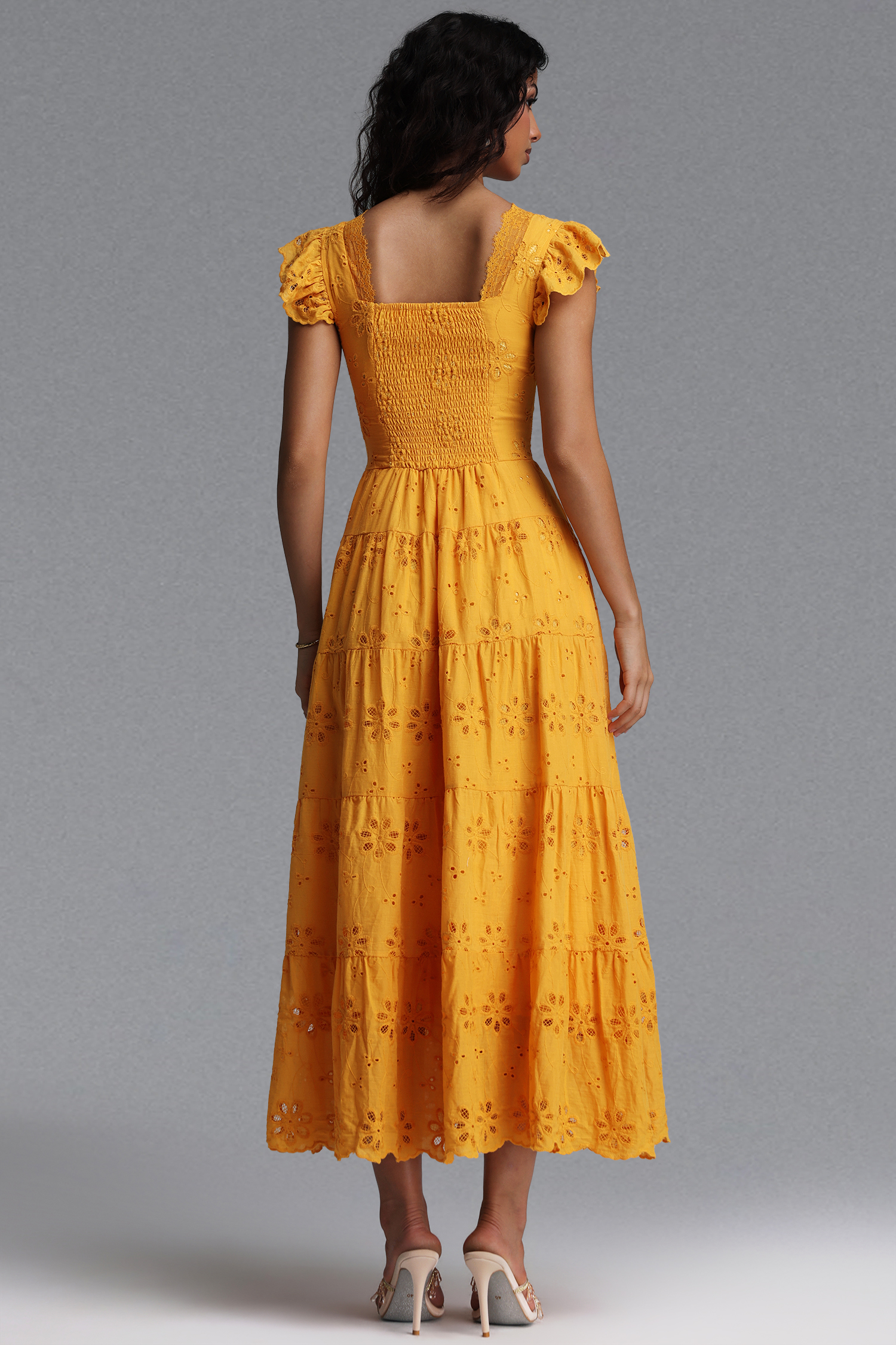 Jerlyn Resort Flowy V Neck Sleeveless Bow Ruffle Woven Maxi Dress