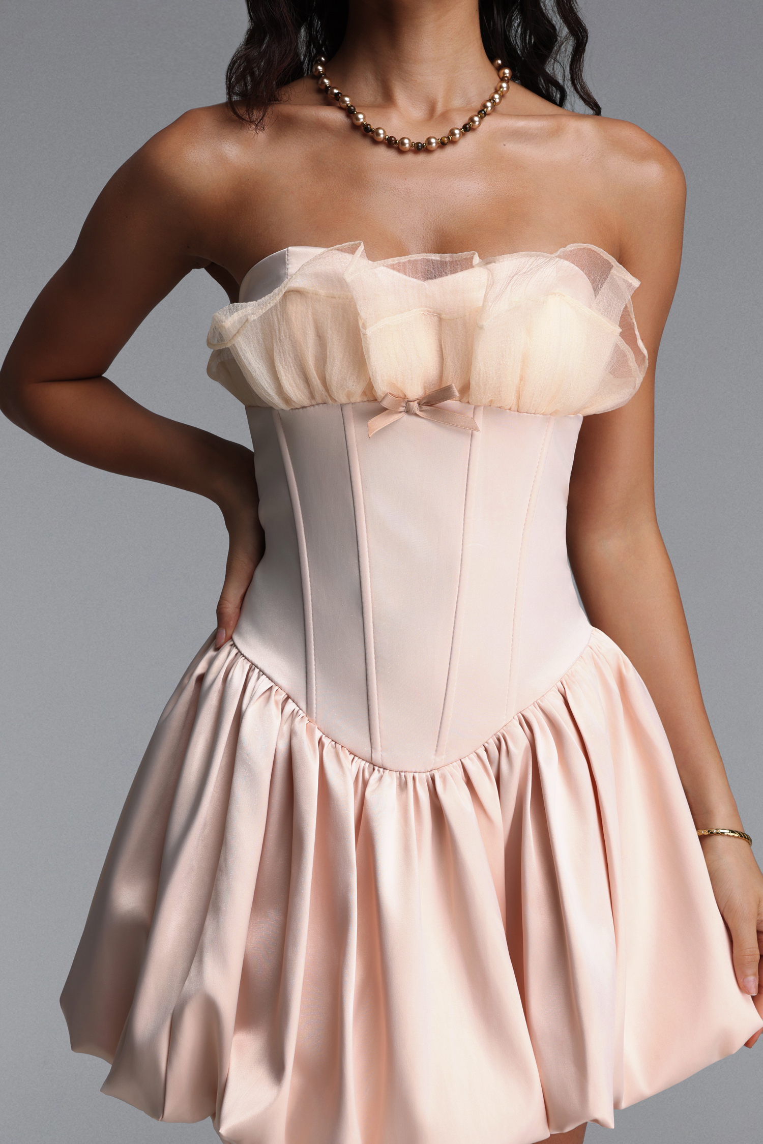 Jacqueline Chic Tailored Sleeveless Bow Woven Mini Dress