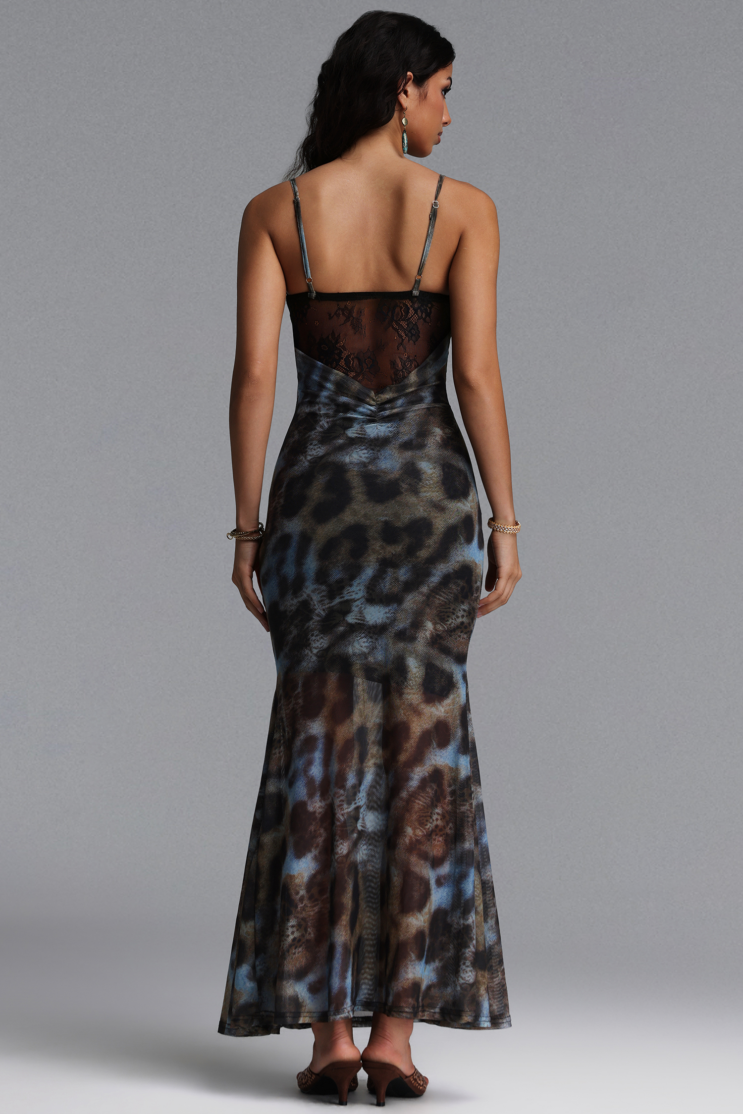 Winey Sexy Contour Sleeveless Leopard Print Mesh Maxi Dress