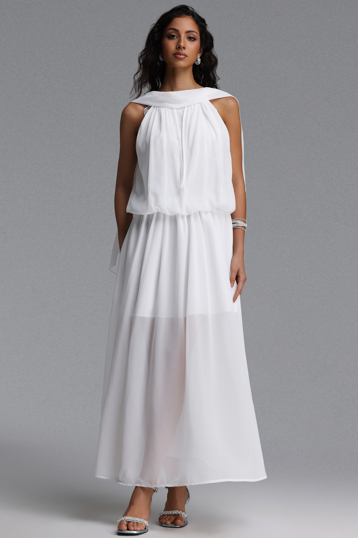 Solvia Resort Flowy Sleeveless Lace Chiffon Maxi Dress