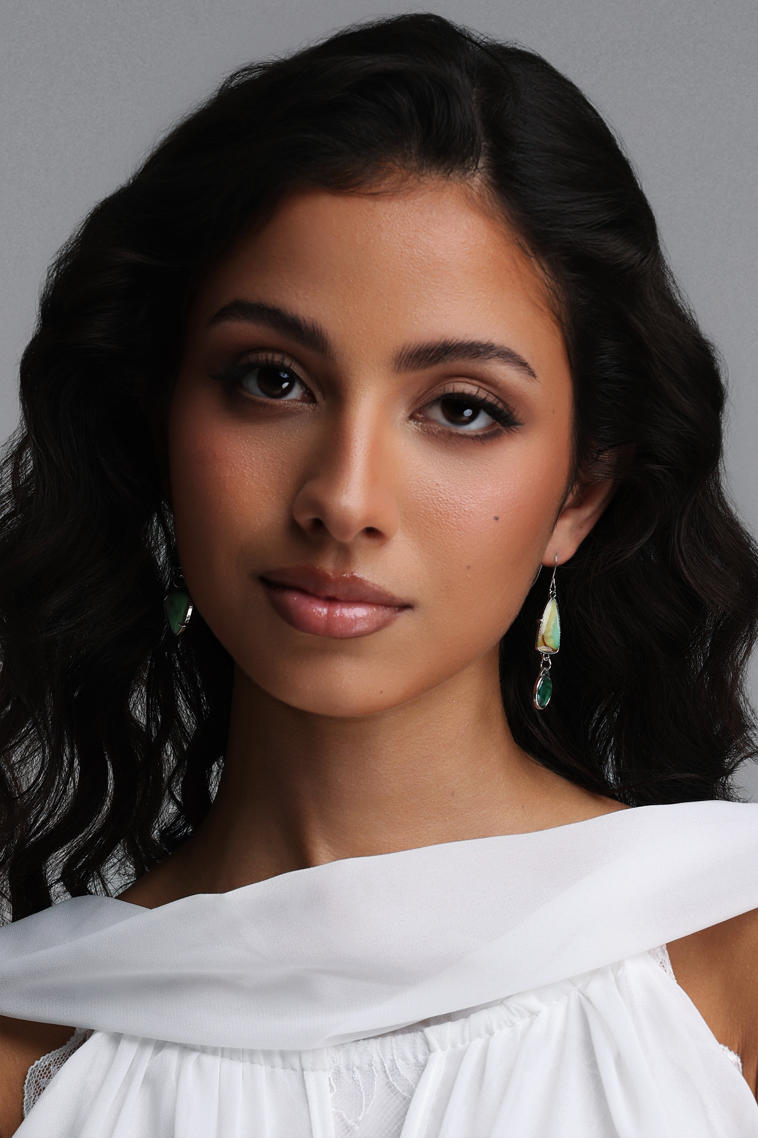 Emilia Asymmetrical Green Dangle Earrings