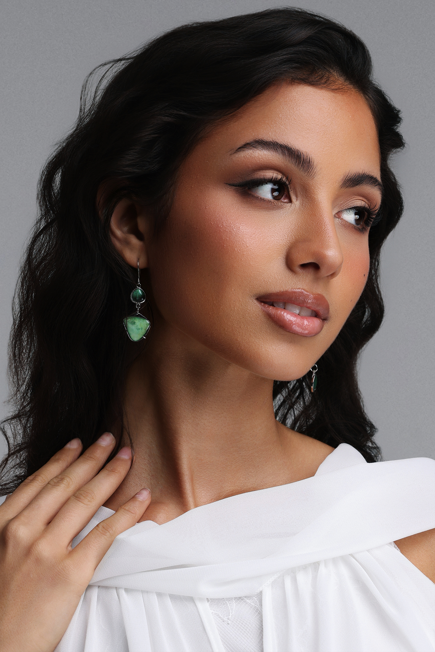 Emilia Asymmetrical Green Dangle Earrings