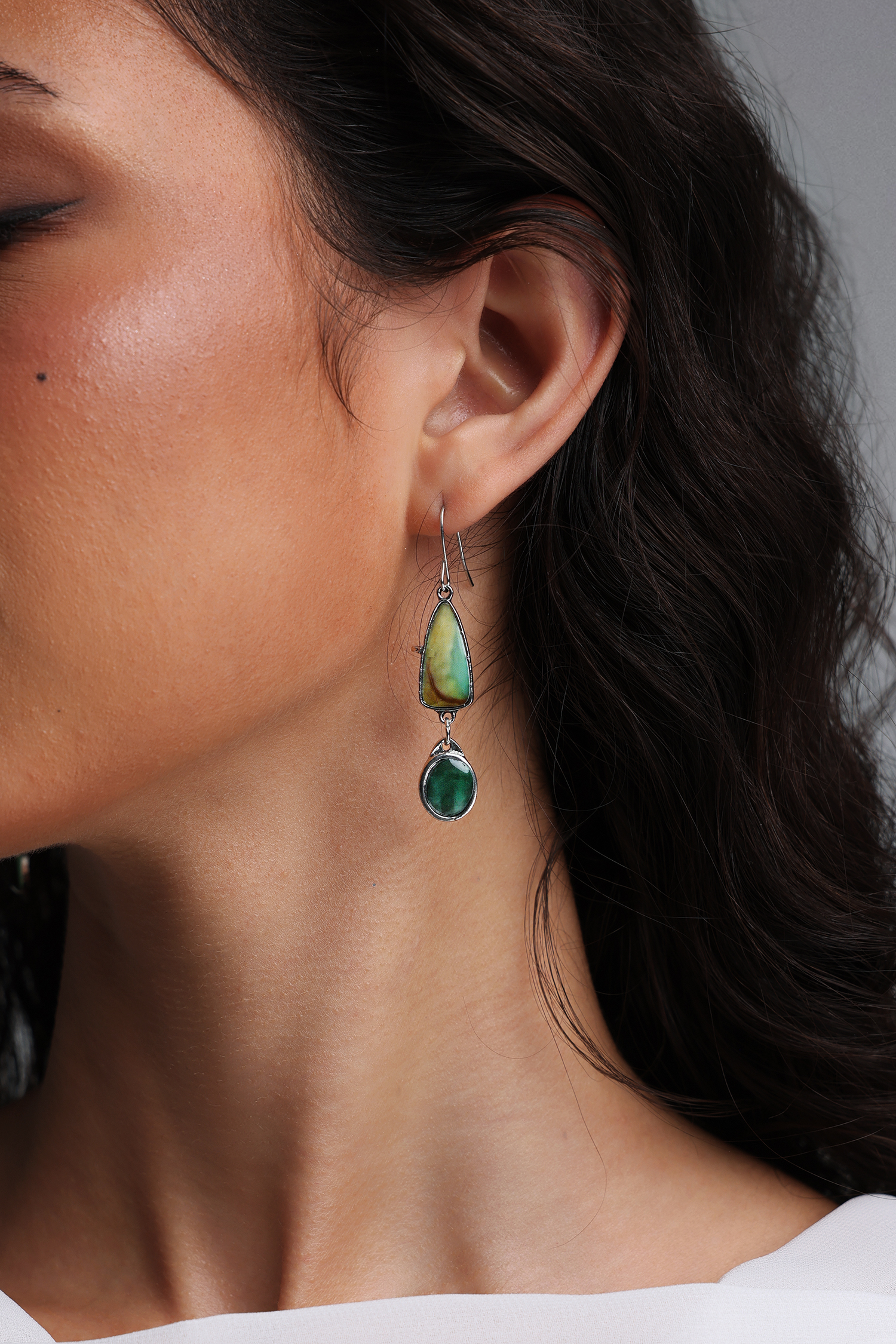 Emilia Asymmetrical Green Dangle Earrings