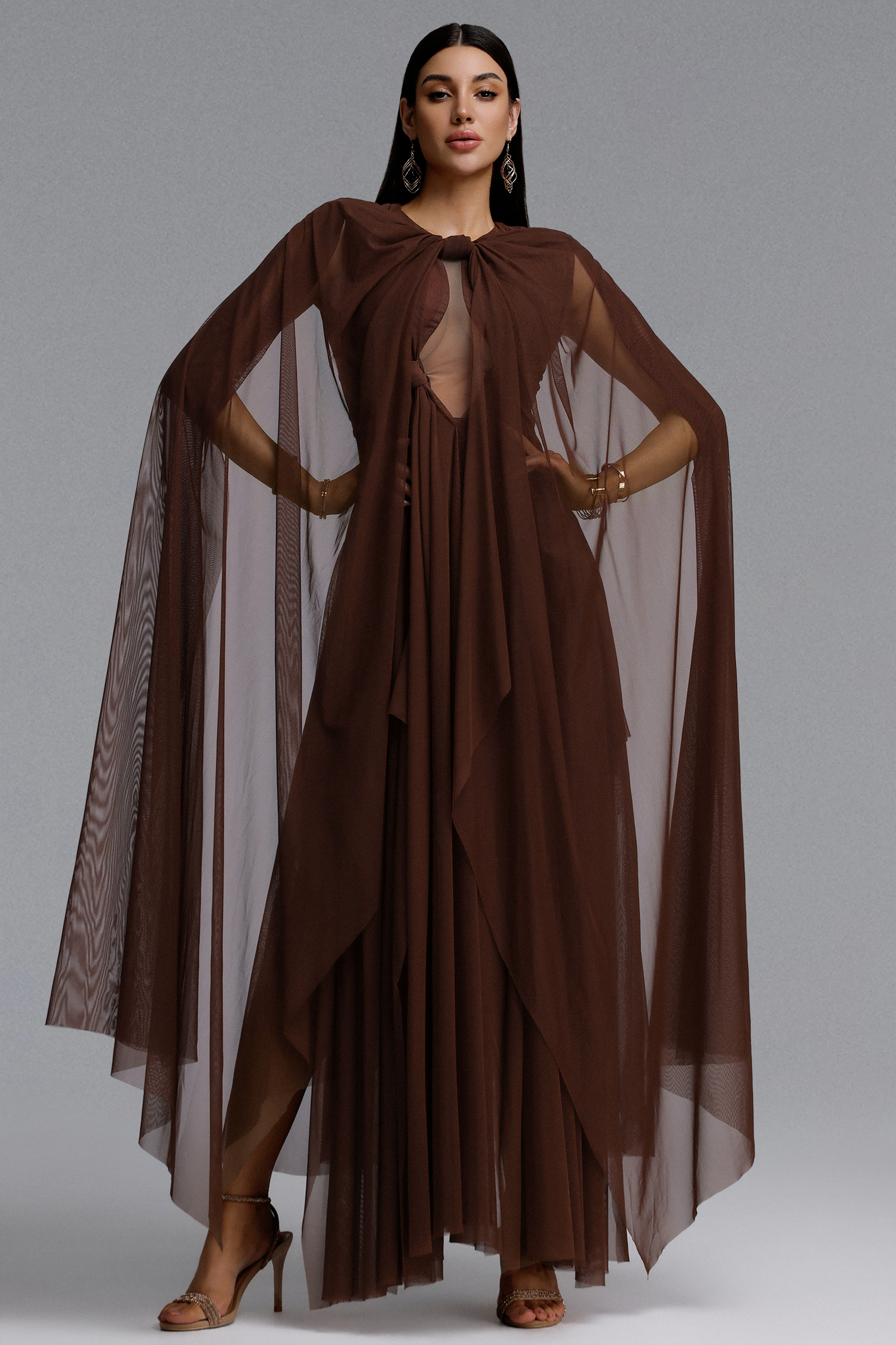 Paul Vintage Halter Twist Knot Cutout Flowing Panel Maxi Dress