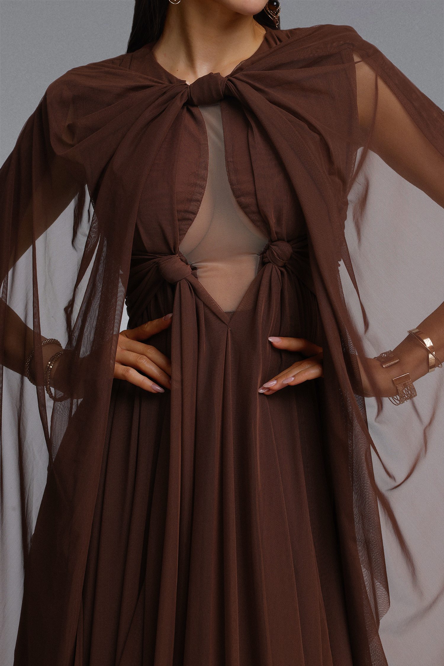 Paul Vintage Halter Twist Knot Cutout Flowing Panel Maxi Dress