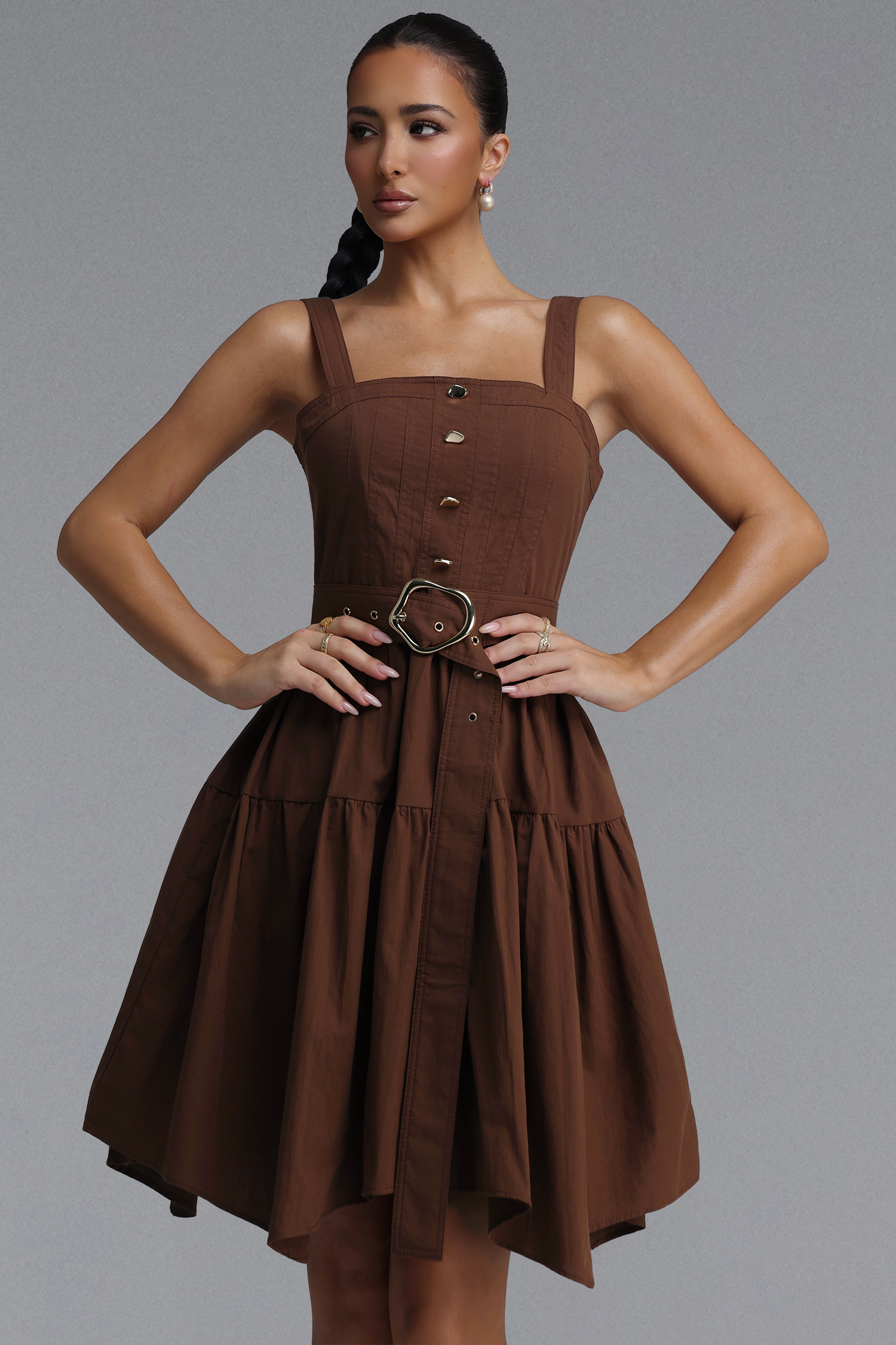 brown flowy short dress Strapless Flowy Mini Dress-Chocolate