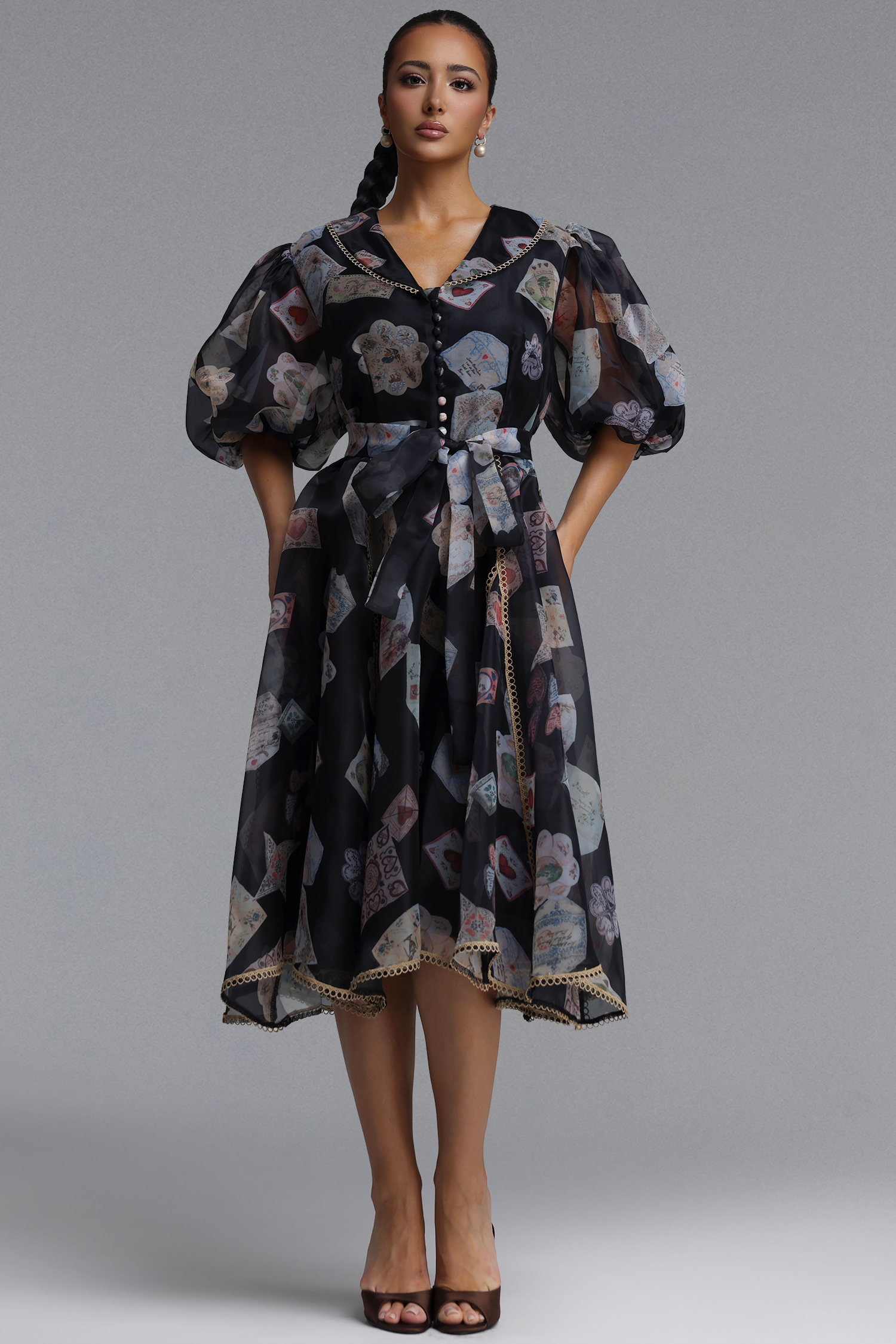 Rury Resort Flowy Puff Sleeve Woven Black Mini Dress