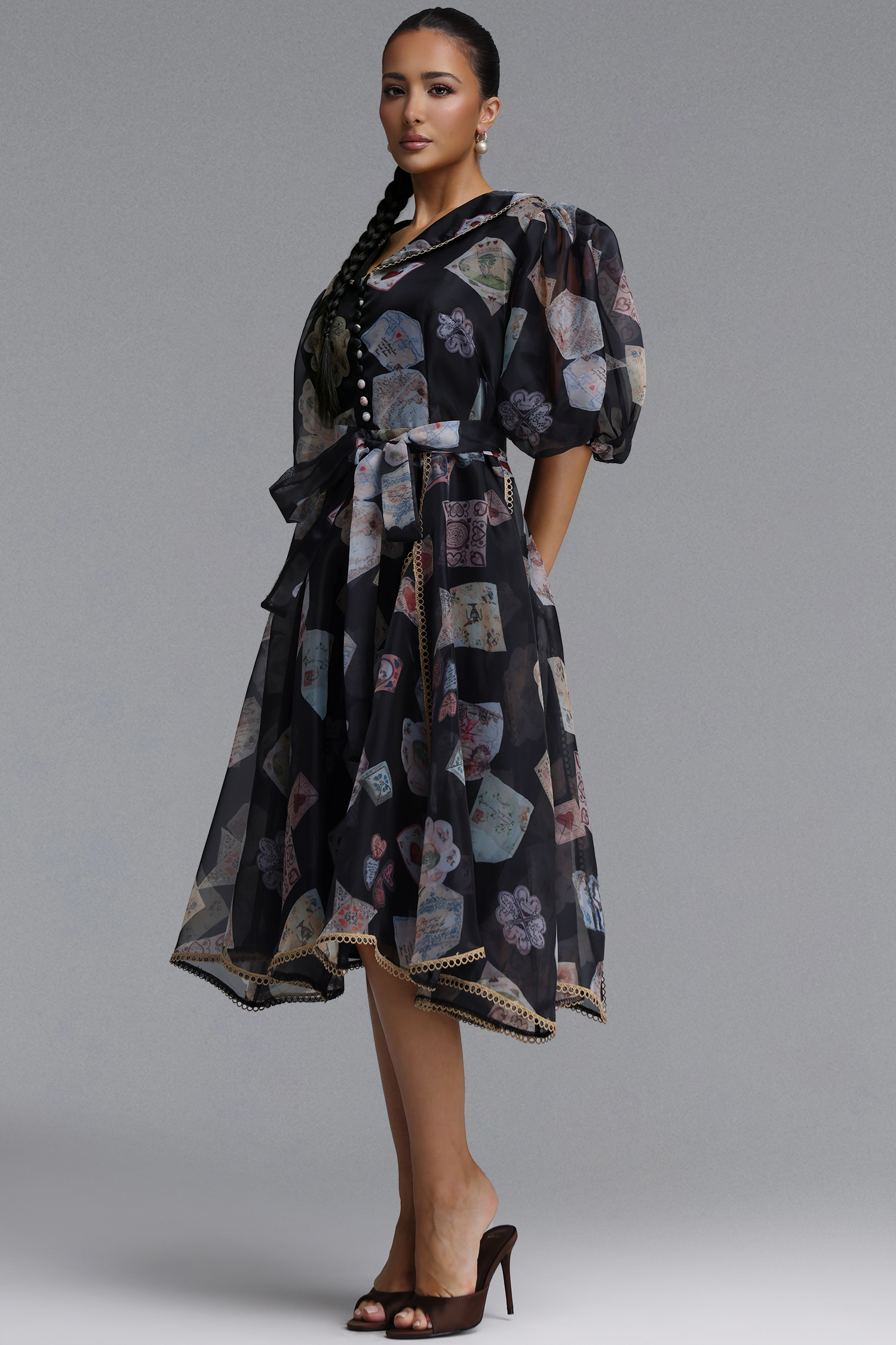 Rury Resort Flowy Puff Sleeve Woven Black Mini Dress
