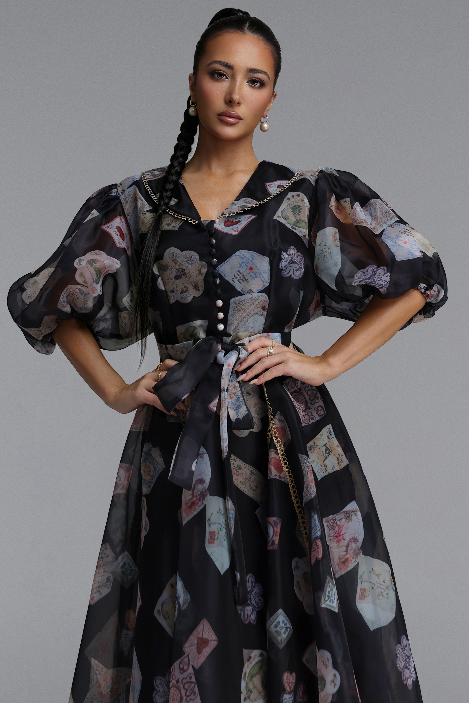 Rury Resort Flowy Puff Sleeve Woven Black Mini Dress