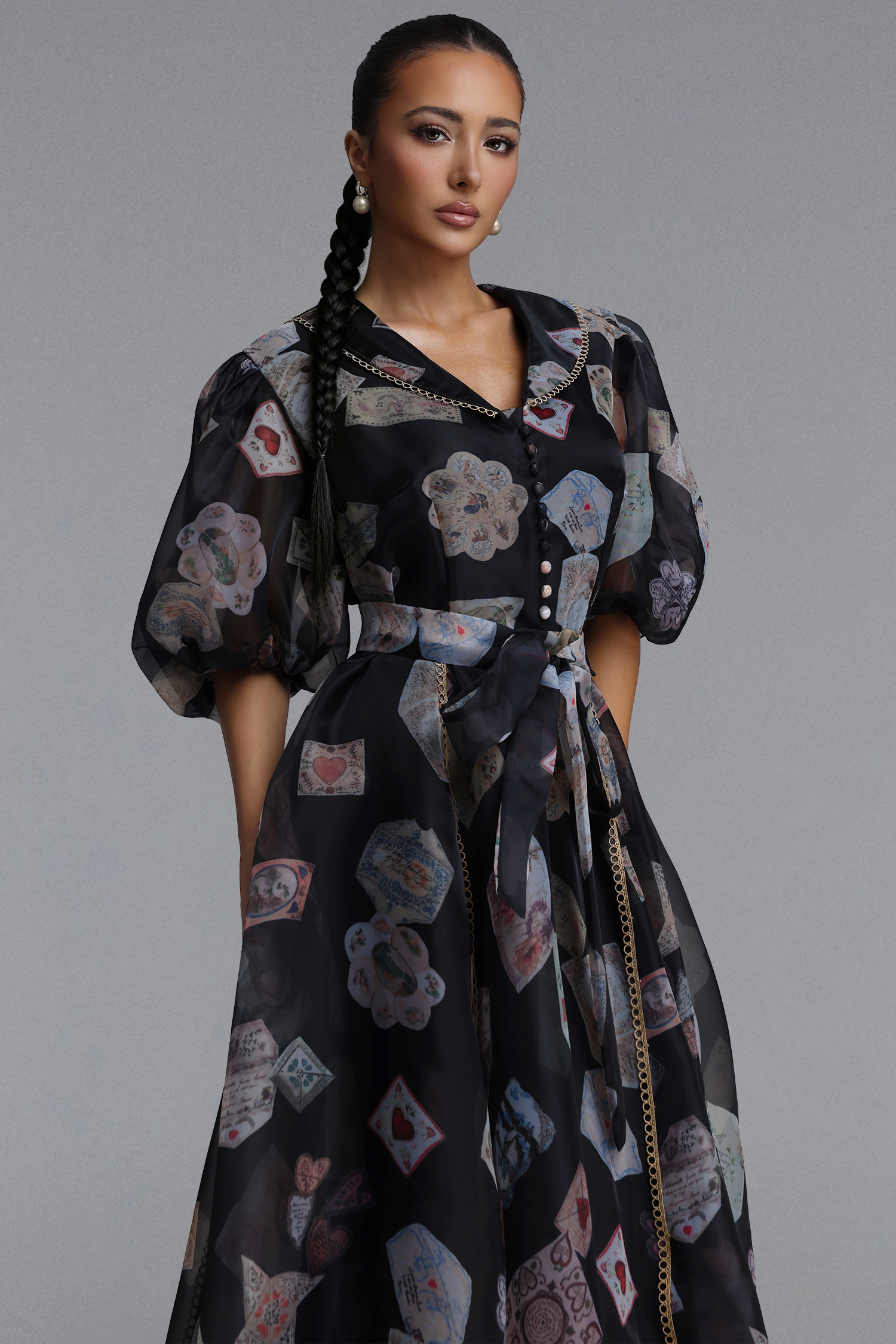 Rury Resort Flowy Puff Sleeve Woven Black Mini Dress