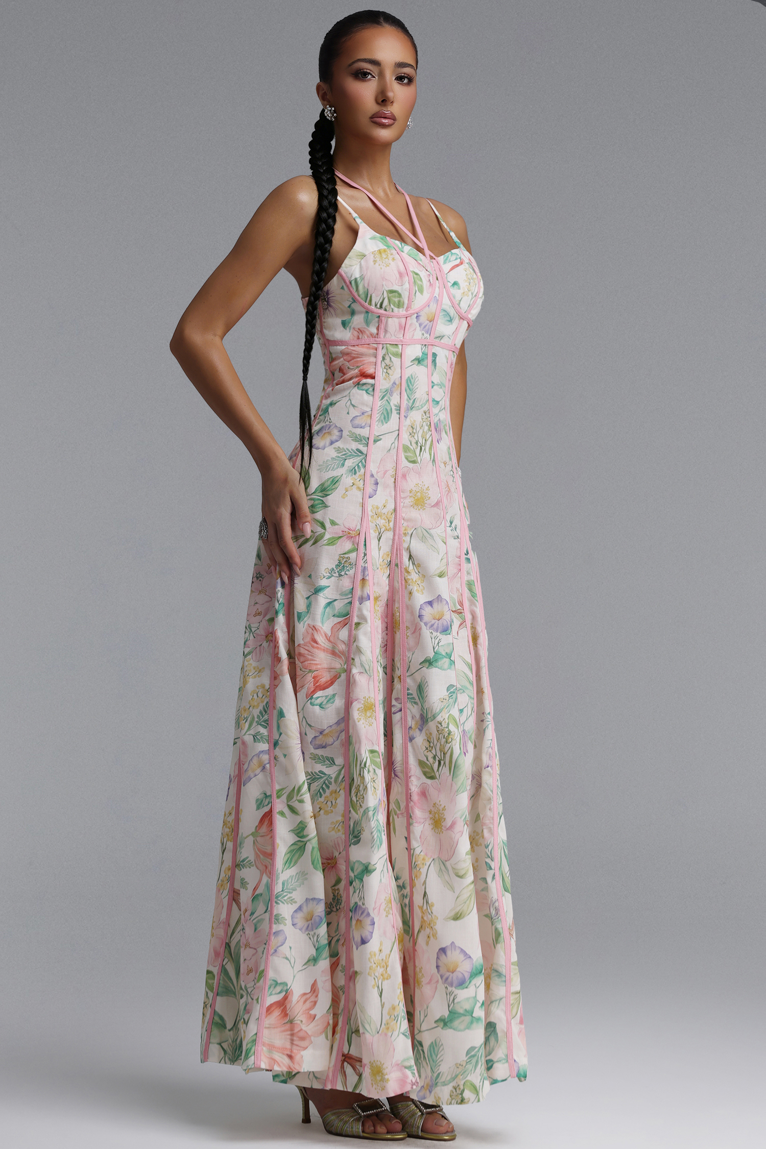 Jodinin Resort Flowy Spaghetti Strap Floral Print Woven Maxi Dress