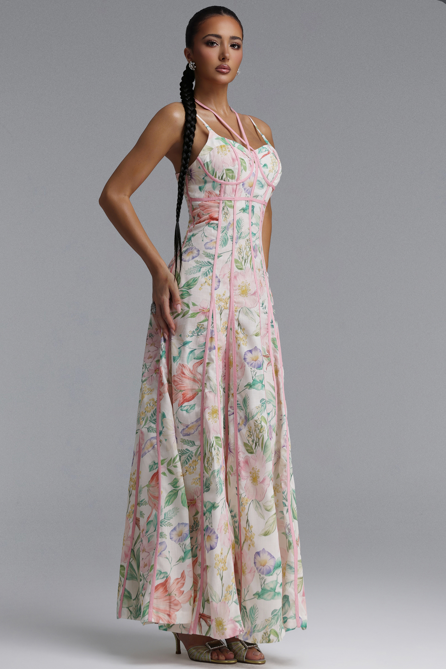 Jodinin Resort Flowy Spaghetti Strap Floral Print Woven Maxi Dress