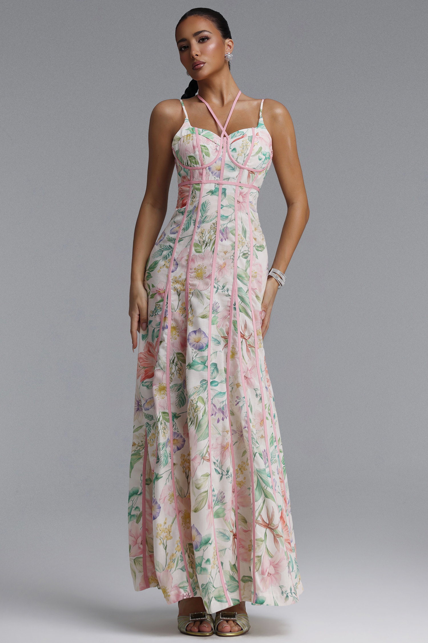 Jodinin Resort Flowy Spaghetti Strap Floral Print Woven Maxi Dress